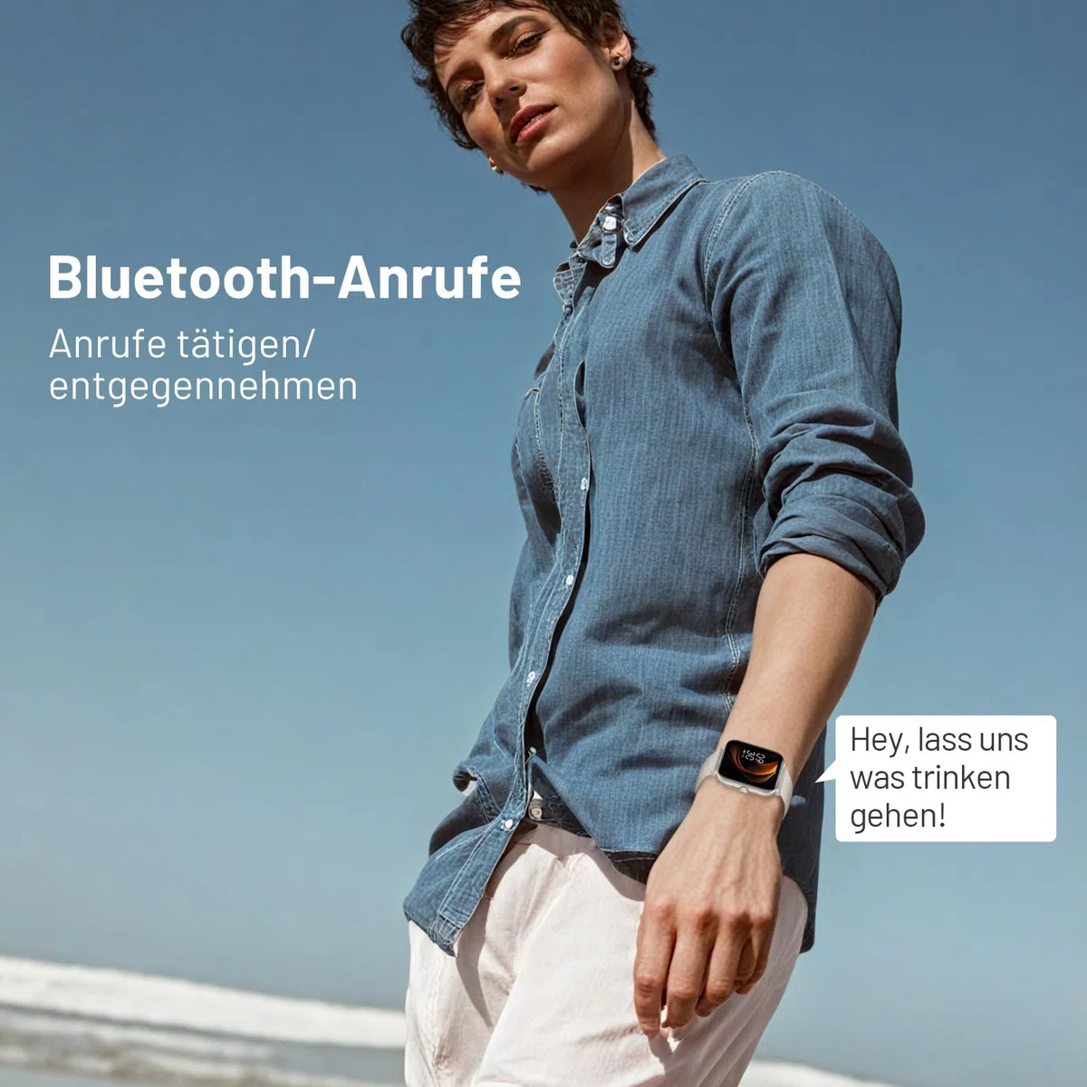 Smartwatch Herren Damen, 1.85" HD Intelligente Uhr mit Bluetooth-Anruf, 130+ Sportmodi mit Herzfrequenz/Schlafmonitor/Schrittzähler, IP68 Fitness Tracker für Android iOS Starlight