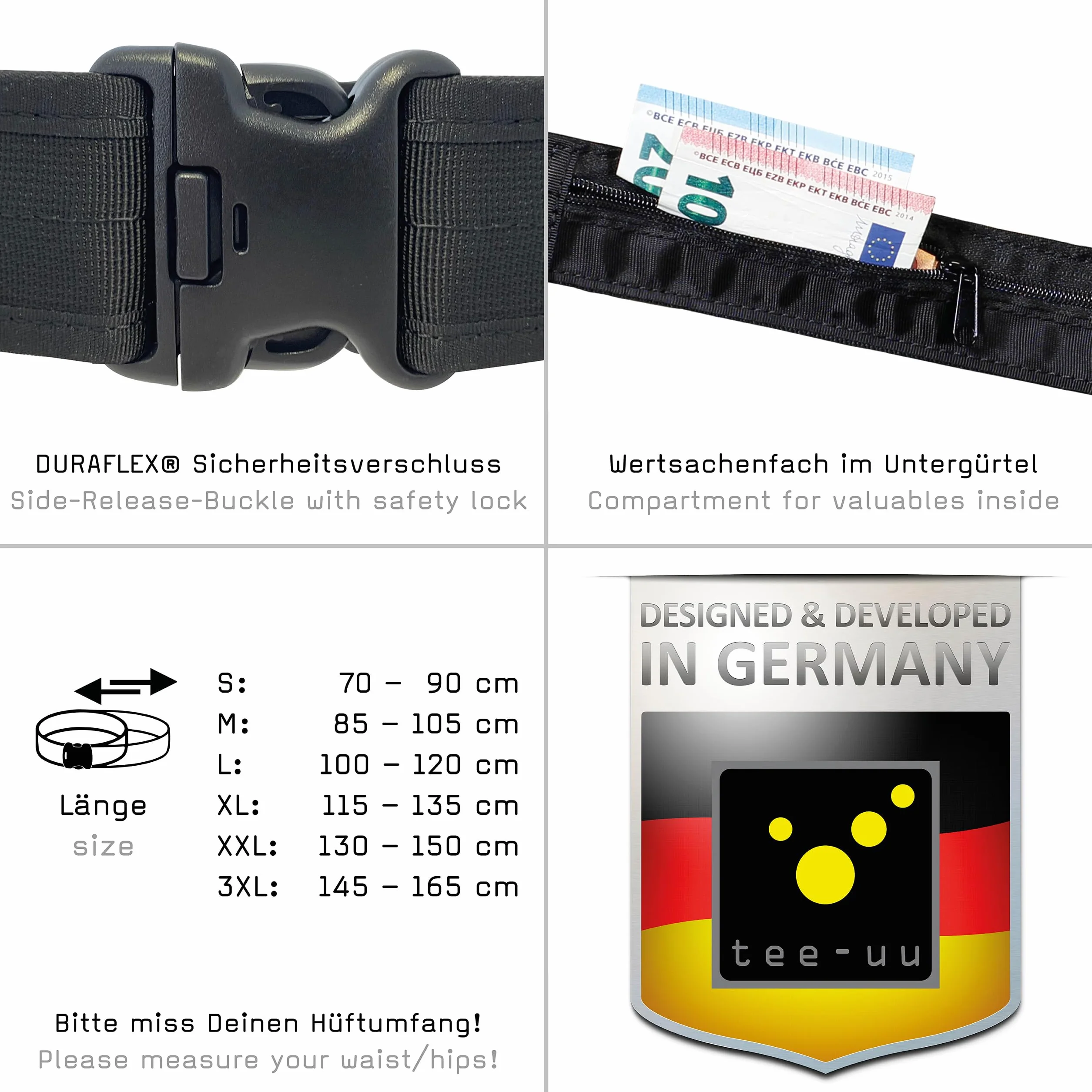 tee-uu BLACK Rettungsdienstkoppel | Komplett-Set inkl. INNER Untergürtel und BELT KEEPER Set | Größen S-3XL