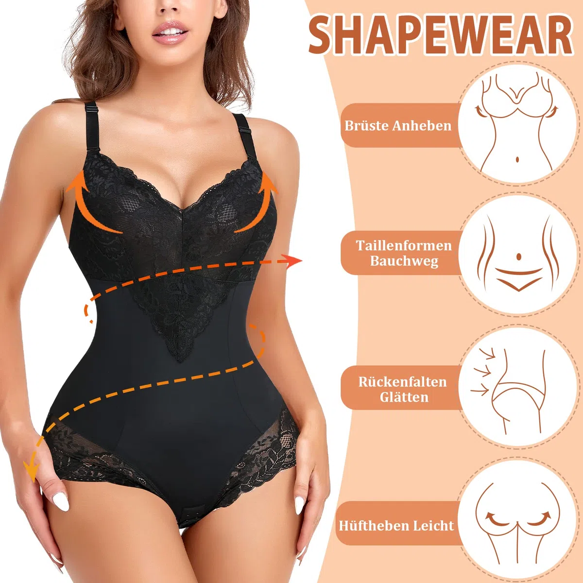 YARRCO Shapewear Damen Bauchweg Body Shaper Miederslip Shaping Bodysuits Leicht Figurformende Unterwäsche U-Ausschnitt