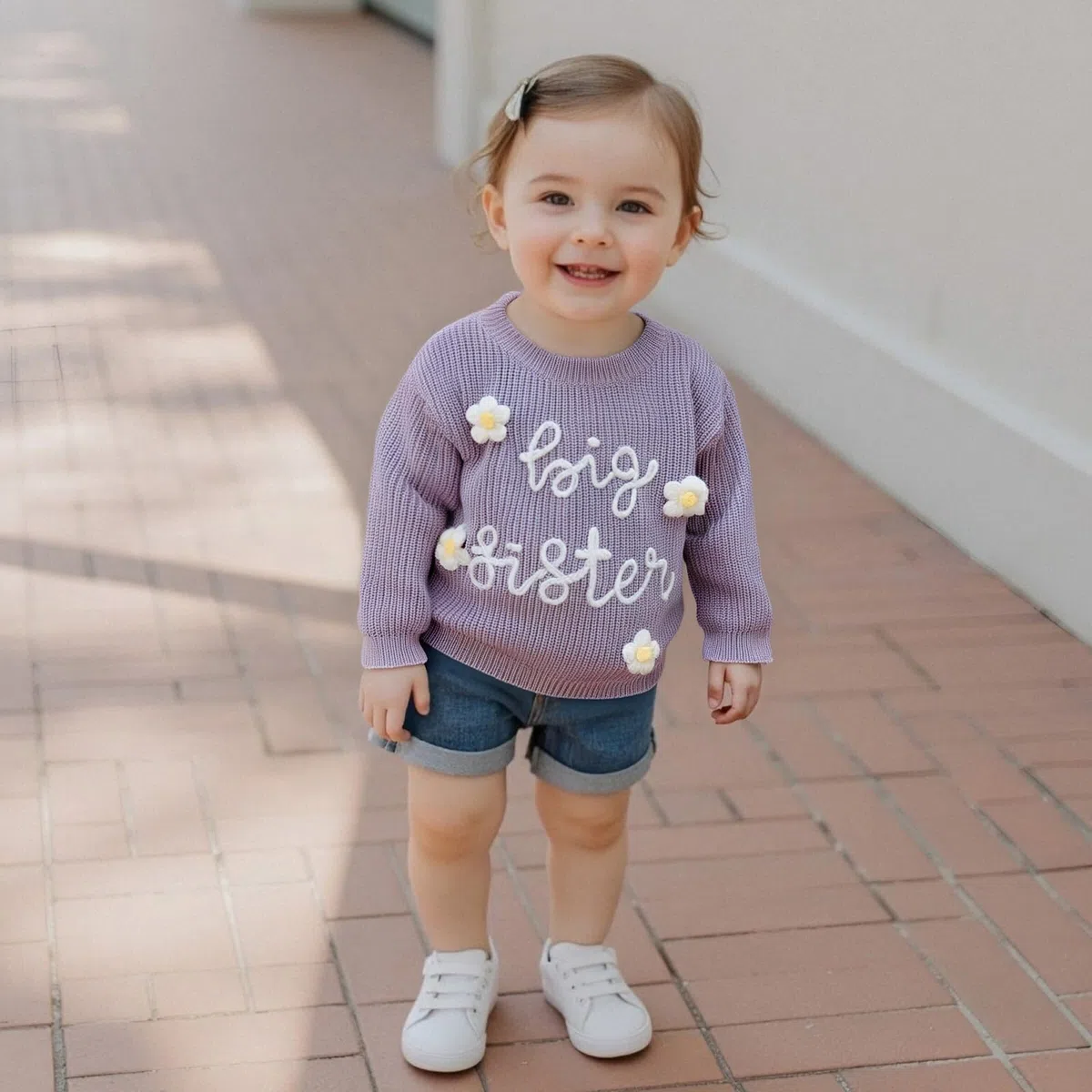 Strickpullover mit Aufschrift "Big Sister", für Kleinkinder, Mädchen, bestickt, Buchstaben, Blume, Pullover, Top, Frühling, Herbst, Winter, Outfit, Kleidung