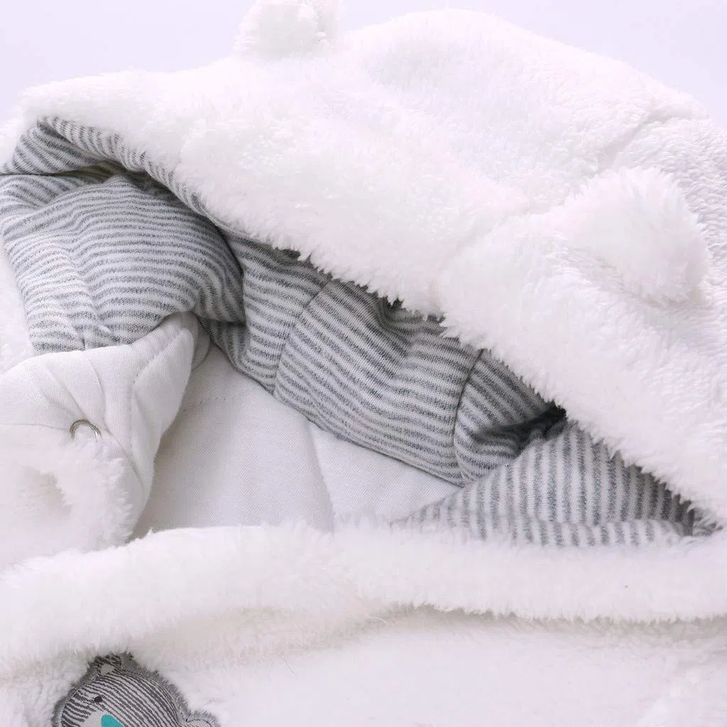 Baby Winter Schneeanzug Baby Strampler, Junge und Mädchen Einteiliger Anzug mit Kapuze, Kleinkind Oberbekleidung Schneeanzug Set Dick und Warm,Weiß 6-9 Monate