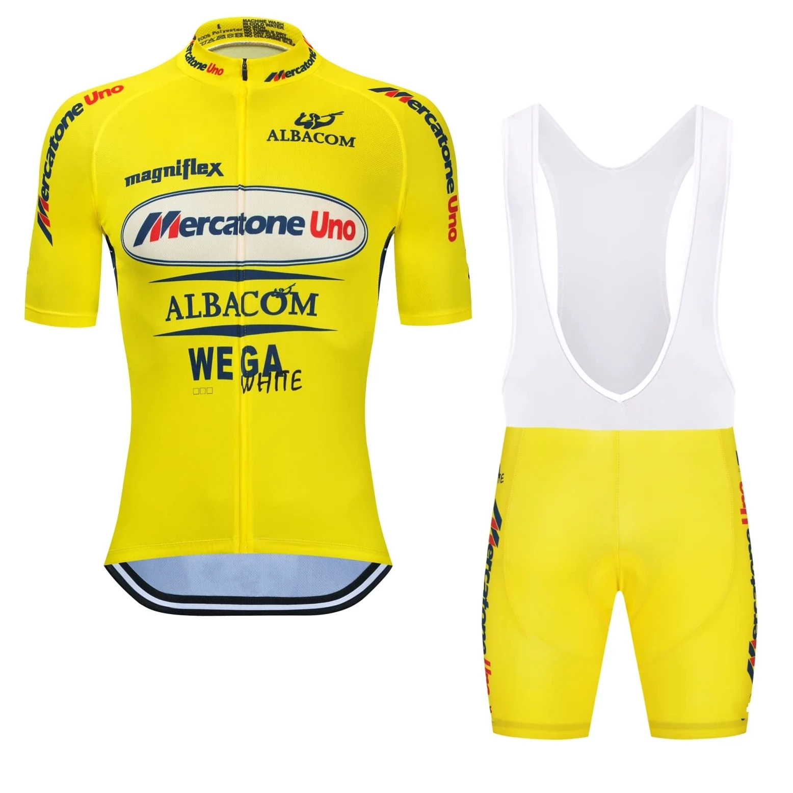 Retro-Klassiker Pro Team Mercatone Uno Radtrikot Set für Herren, atmungsaktives MTB Radtrikot Paddad Trägerhose Trikots