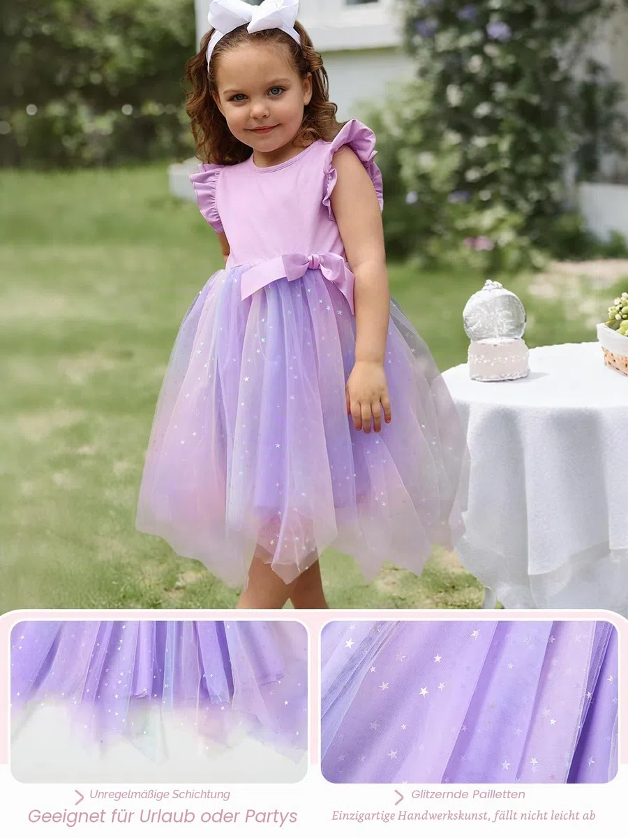 Miipat Mädchen Kleider Tüll Prinzessin Kleinkind Mädchen Tutu Kleid Sommer Fliegende Ärmel Kinder Kleid für Geburtstags Hochzeit Festzug