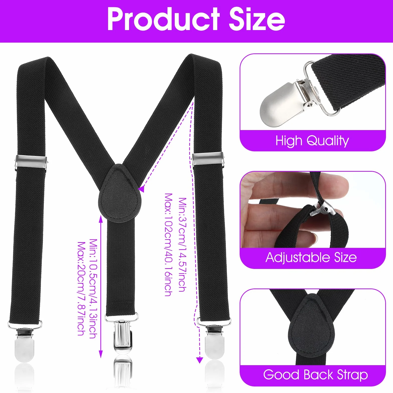 Mabor Hosenträger Kinder, Verstellbar 3 Clips Hosenträger Y Form Hosenträgers Elastische Suspenders Jungen Hosenträgers Schwarz für Kinder Jungen Mädchen