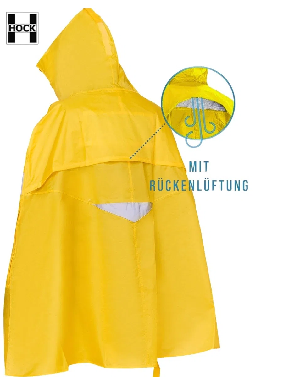 HOCK Premium Fahrrad Regenponcho 'Super Praktiko' mit Lüftung und seitlicher Armöffnung - 100,0% Wasserdichter Fahrradponcho für Herren & Damen