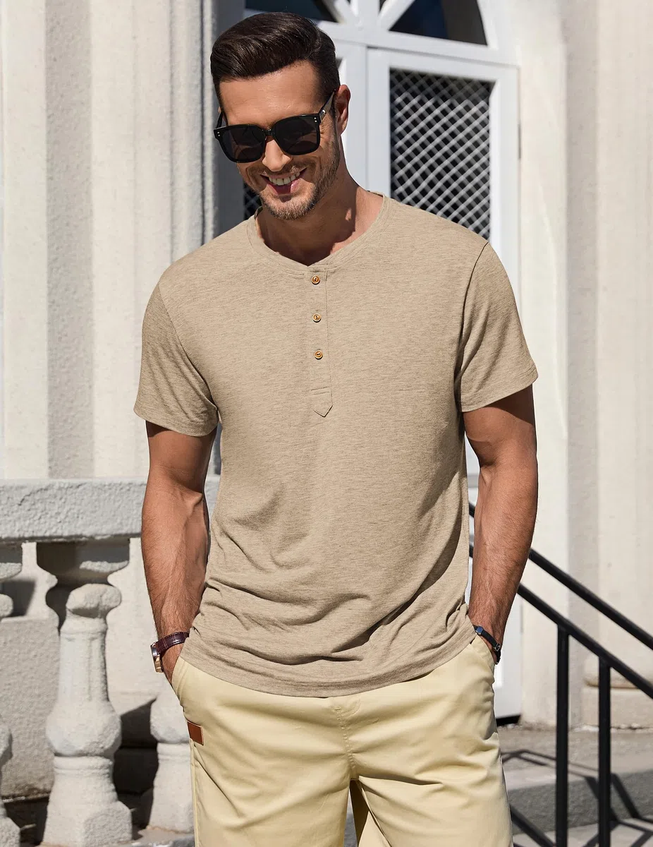 TARAINYA Henley Shirt Herren Baumwolle T-Shirt Kurzarm Sommer Männer mit 3 Knopfleiste M-4XL