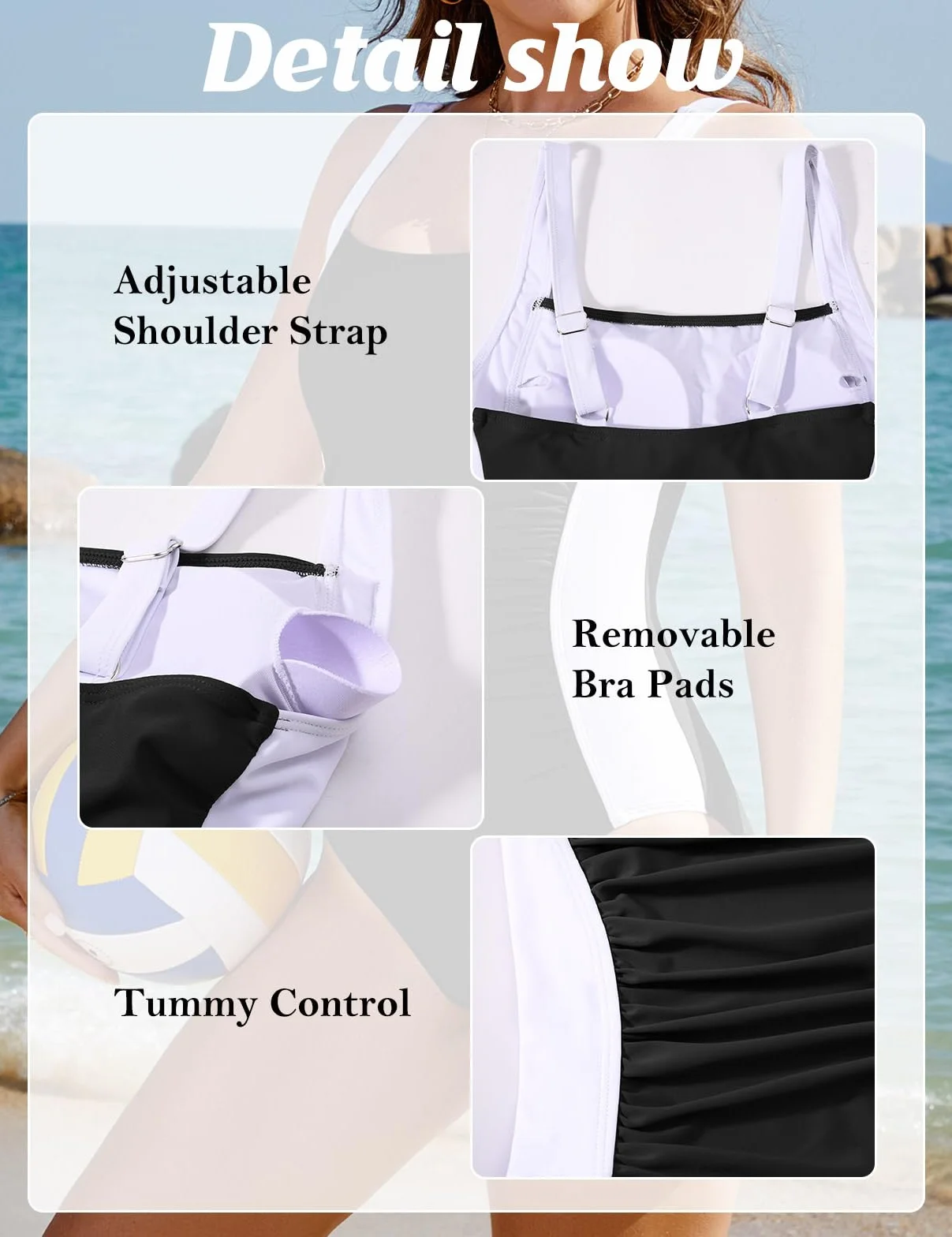 Badeanzug Damen Bauchweg Raffung Shape Badeanzüge Große Größe Push Up Schwimmanzug mit Cups Sexy Swimsuits Badekleid One Piece Einteilige Bademode Monokini