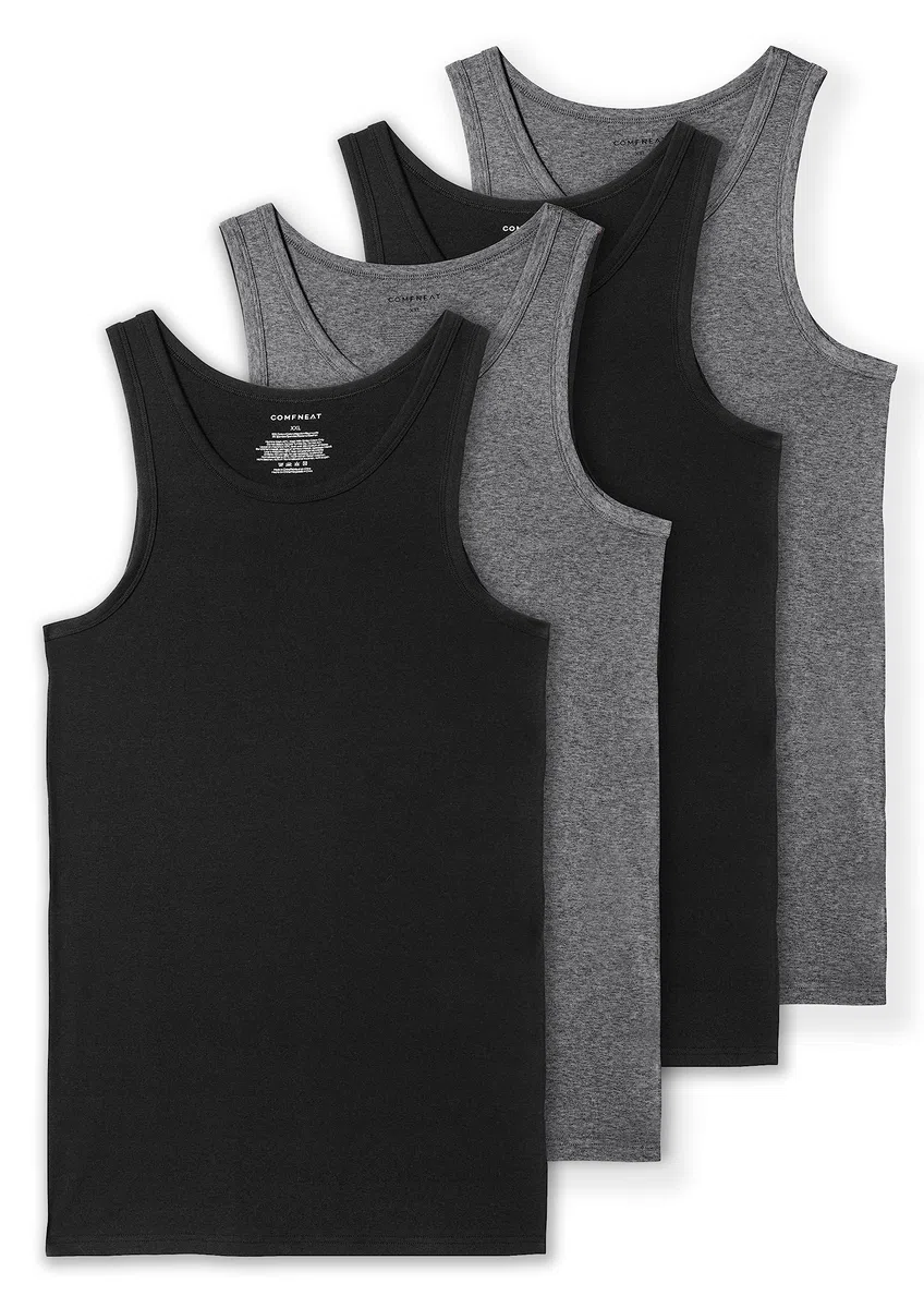 Comfneat Herren 4-Pack Big & Tall Elastisch Tank Tops 3XL-7XL Unterhemden | Bauwolle Elasthan, Ärmellose