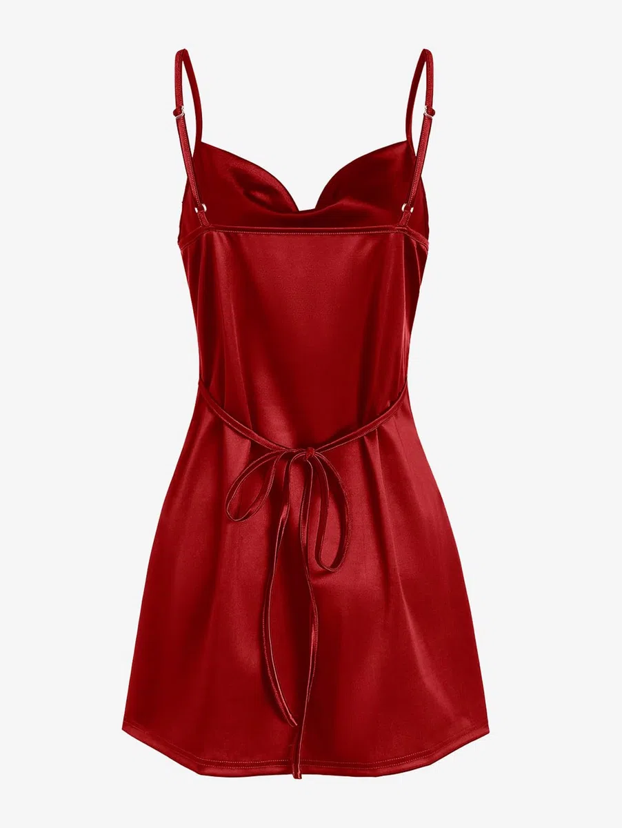 ZAFUL Damen-Minikleid aus Satin, ärmellos, Spaghettiträger, sexy Slip, Wasserfallausschnitt, seidig, Cocktail-Partykleider
