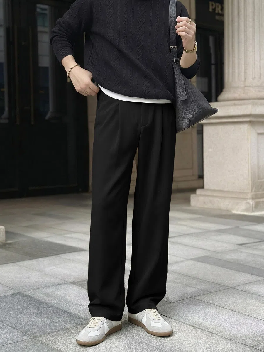 JMIERR Anzughose Herren Baggy Business Für Männer Lang Stretch Weite Stoffhose Lockere Freizeithose
