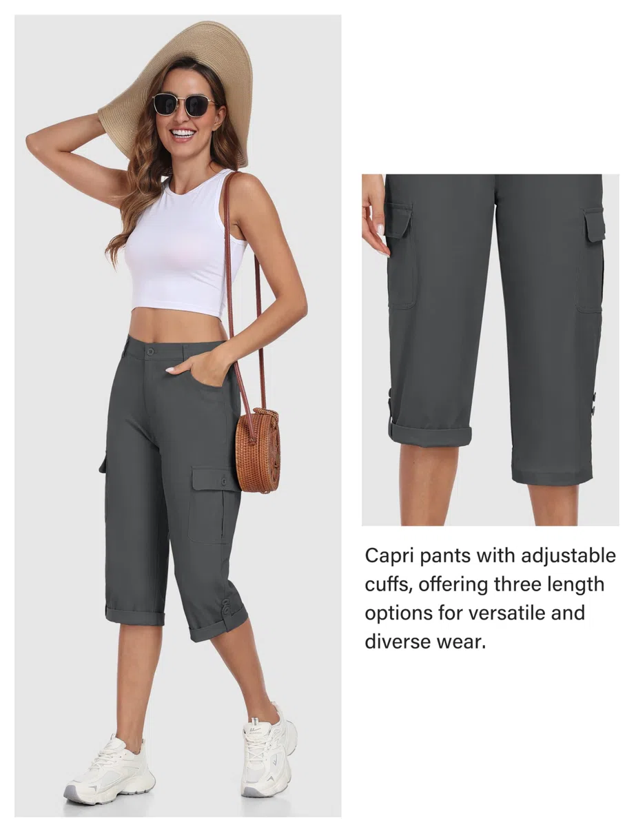 MoFiz Cargo Shorts Damen 3/4 Lange Hosen Wandershorts Trekking Caprihose Sommer Outdoorhose