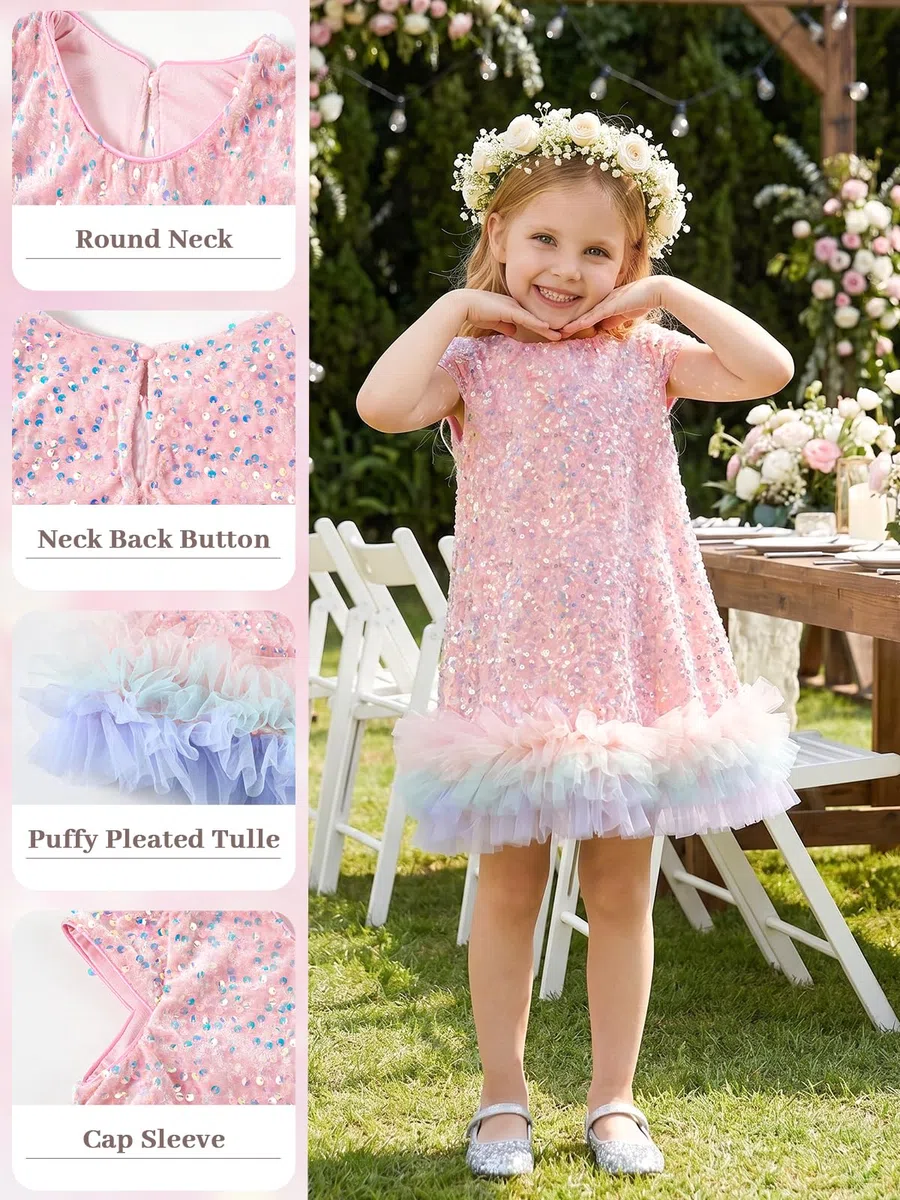 Miipat Baby Mädchen Kleid Samt Pailletten Kappe Ärmel Kleinkind Mädchen Kleider Herbst Winter Elegante Prinzessin Kinder Kleid für Geburtstagsfeier Hochzeit