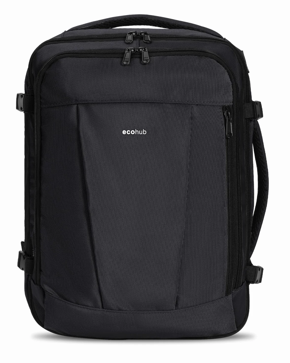 ECOHUB Handgepäck Rucksack Unter-Sitz, Ryanair Easyjet Personal Item Rucksack mit 13 Taschen, Leichter Reiserucksack aus Recyceltem PET für Flugreisen, Damen Herren, 40x30x20 cm 24L(Schwarz)
