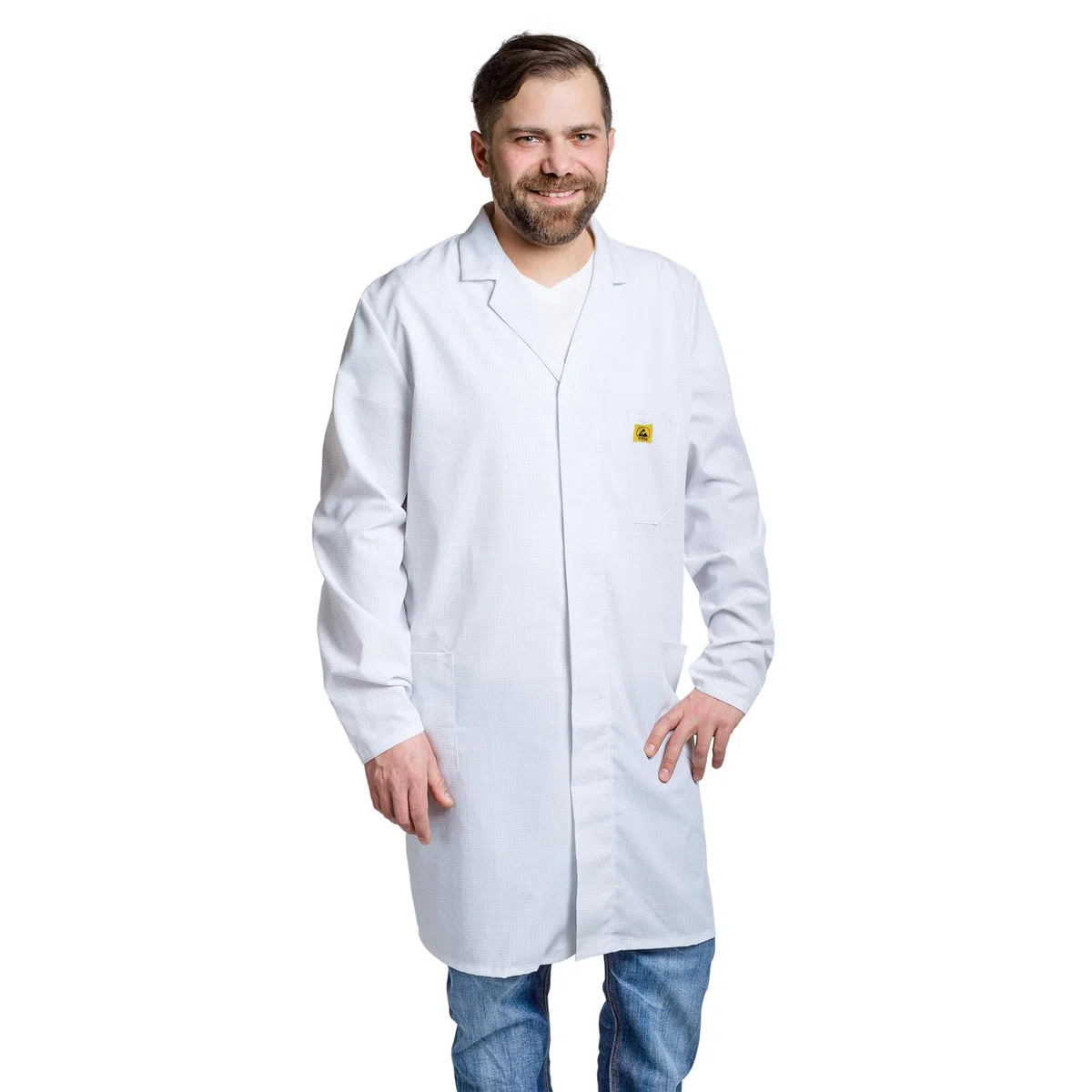 Flori ESD-Arbeitsmantel für Herren ¾ lang/mit 3 Taschen/Zertifiziert/sehr leichtes Gewebe 150gr/m²/ aufwendig verarbeitet/schadstofffrei nach Oeko-Tex Standard 100