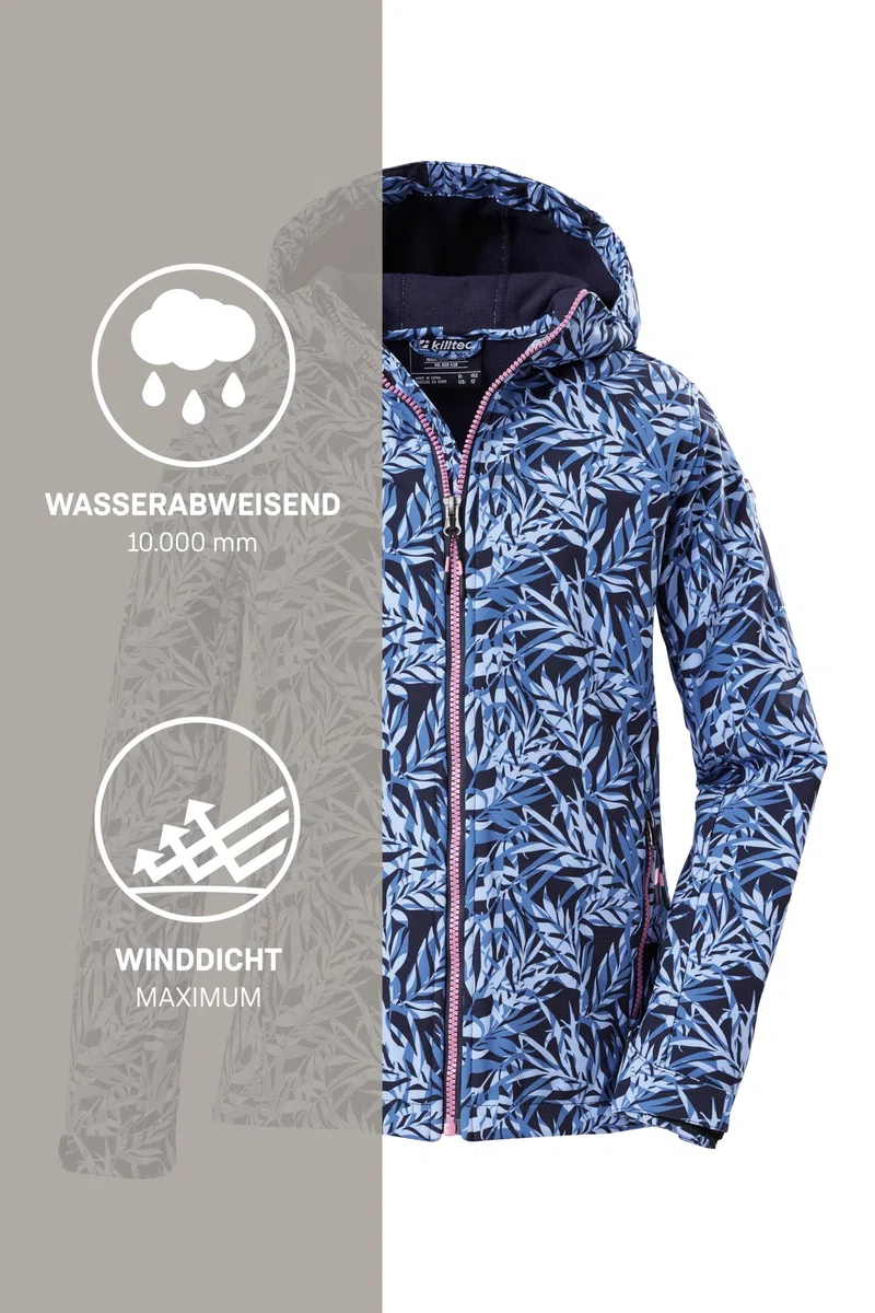 killtec Mädchen Softshelljacke/Outdoorjacke mit Kapuze Mädchen Softshelljacke Print, dunkelnavy, 128, 43200-000