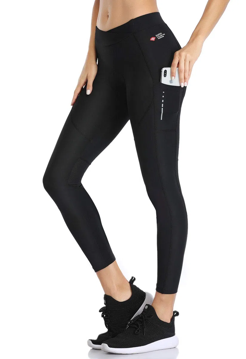Santic Fahrradhose Damen Lang Gepolstert 7/8 Radlerhose Radsport Leggings Tights Lange Hosen Sitzpolster Elastische Schnell Trocknend Atmungsaktive