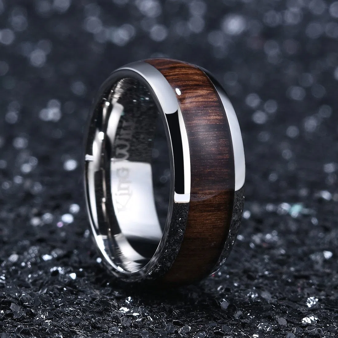King Will 8mm silberner Titanring mit Holzeinlage - Innenloch, Ehering für Männer, hochglanzpolierte, abgeschrägte Kanten, komfortable Passform