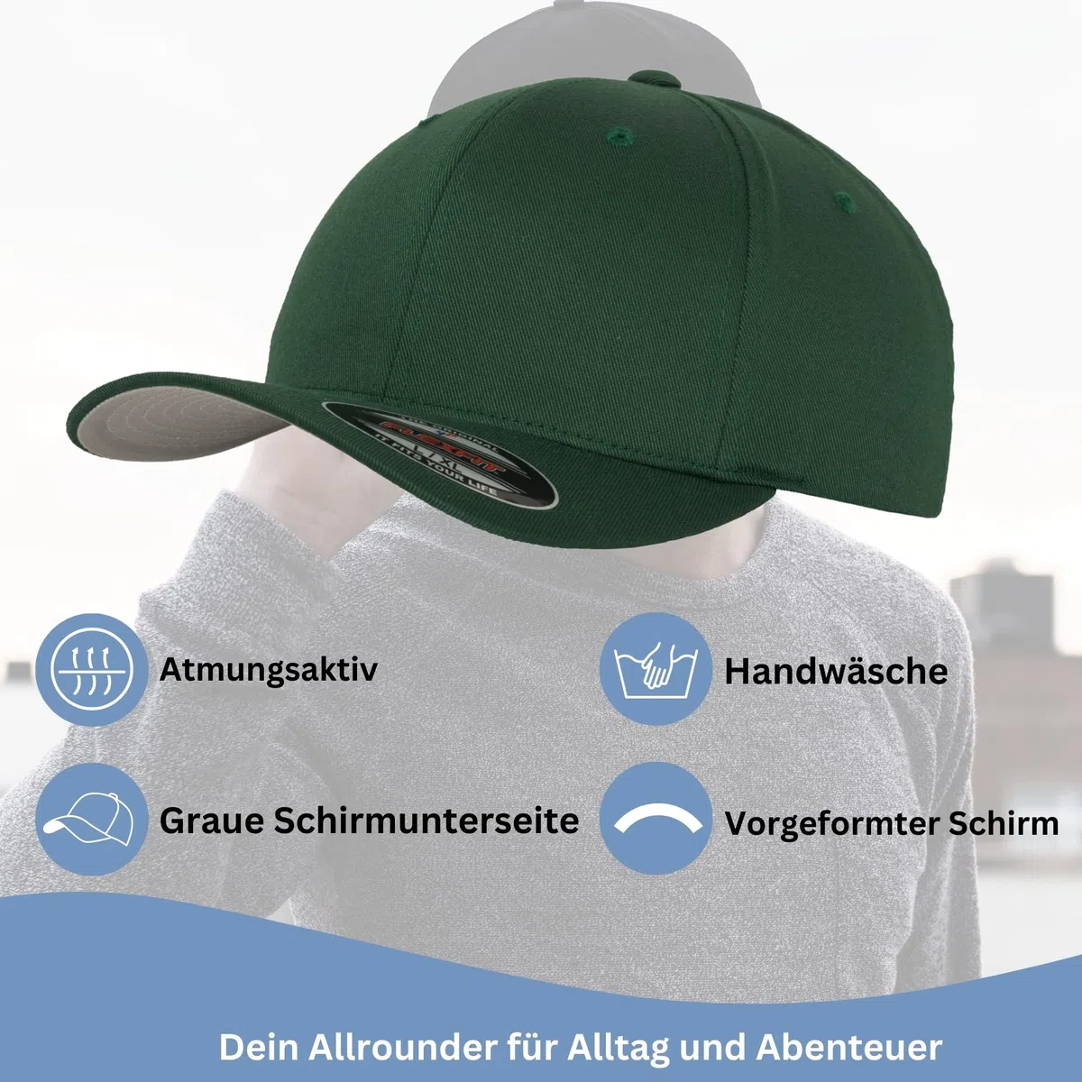 2er Flexfit Unisex Wooly Combed Cap Baseball Caps graue Unterseite S M L XL XXL Basecap Mütze