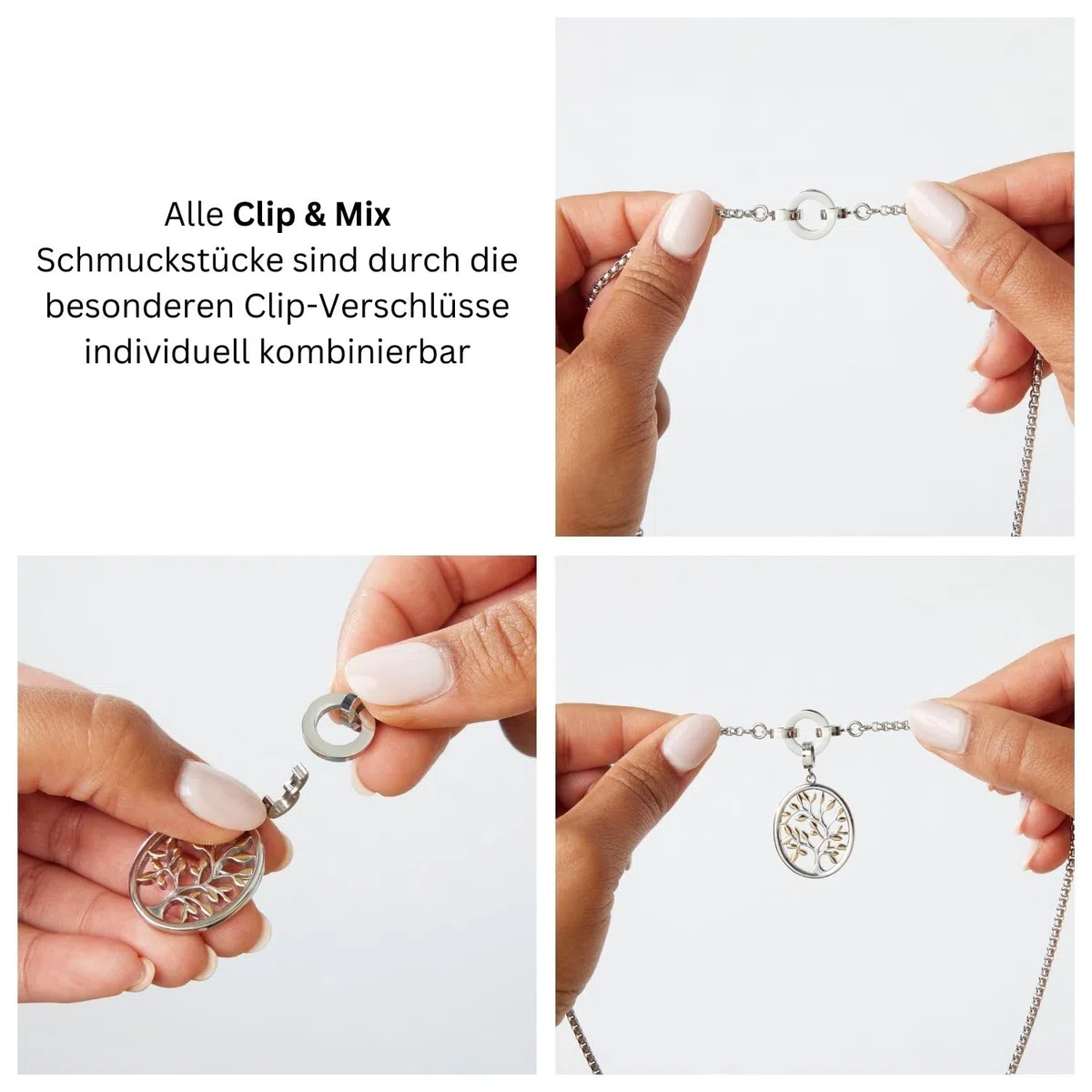 JEWELS BY LEONARDO Anhänger Clip & Mix Adelia, Ketten-Anhänger aus goldfarbenem Edelstahl, klarer Glasstein, weiße Imitationsperle und schwarzer Onyx, Schmuck Geschenk für Frauen, 024427