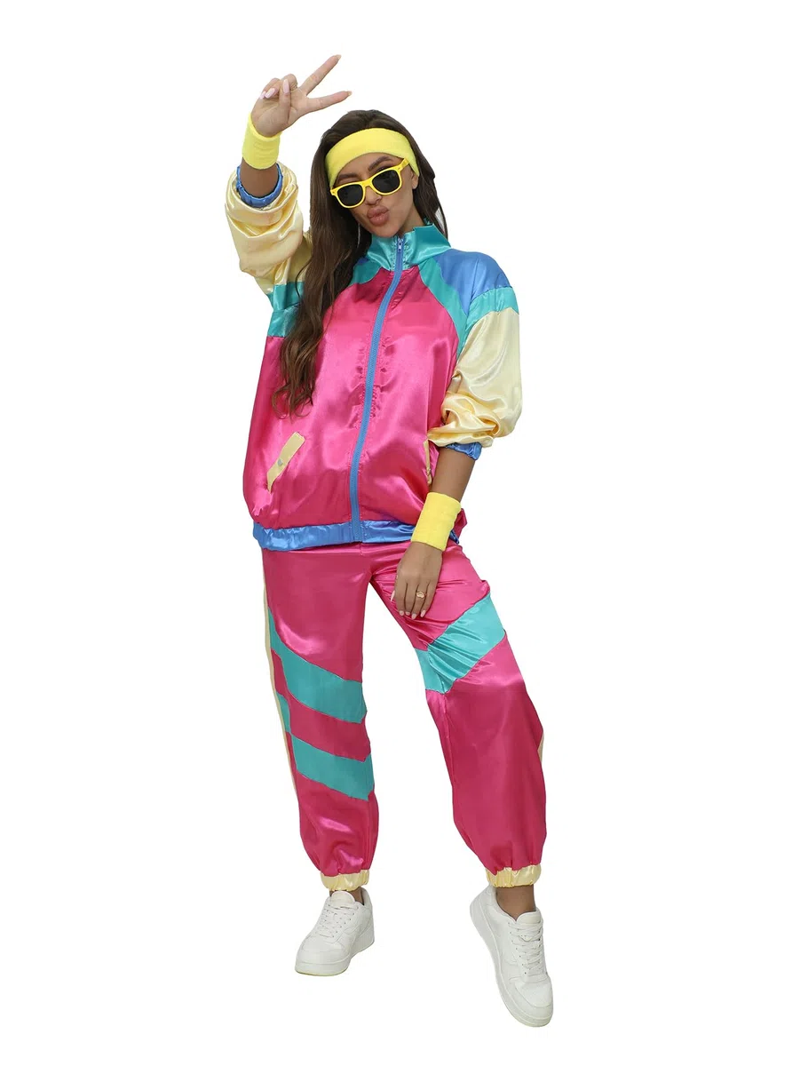 Aibaowedding 80er Jahre Outfit Retro Trainingsanzug für Herren und Damen Bad Taste Kostüme