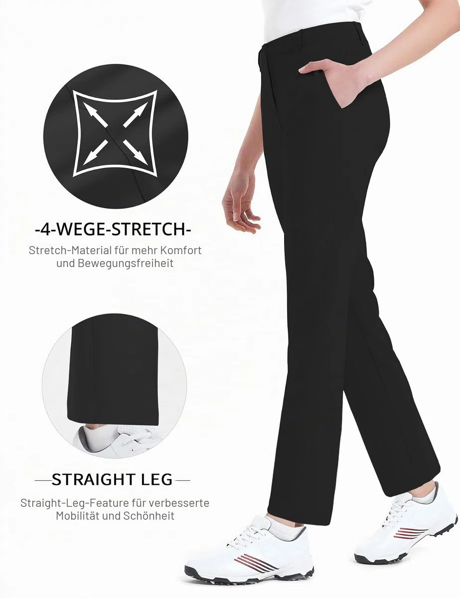 Damen-Golfhose, Stretch, gerade, leicht, atmungsaktiv, Twill - Schwarz - 44