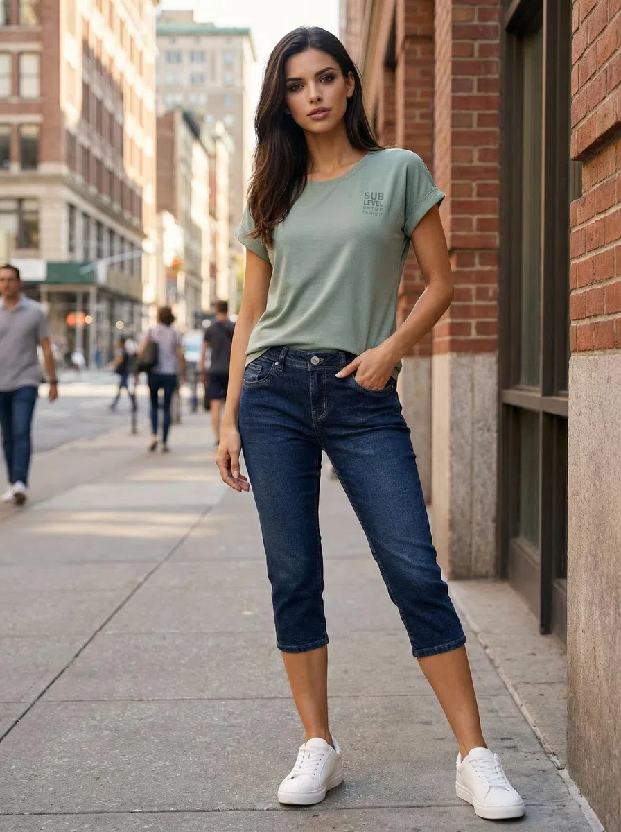 Sublevel Damen Capri Jeans Hose 3/4 Länge Stretch Denim Sommerhose Freizeit