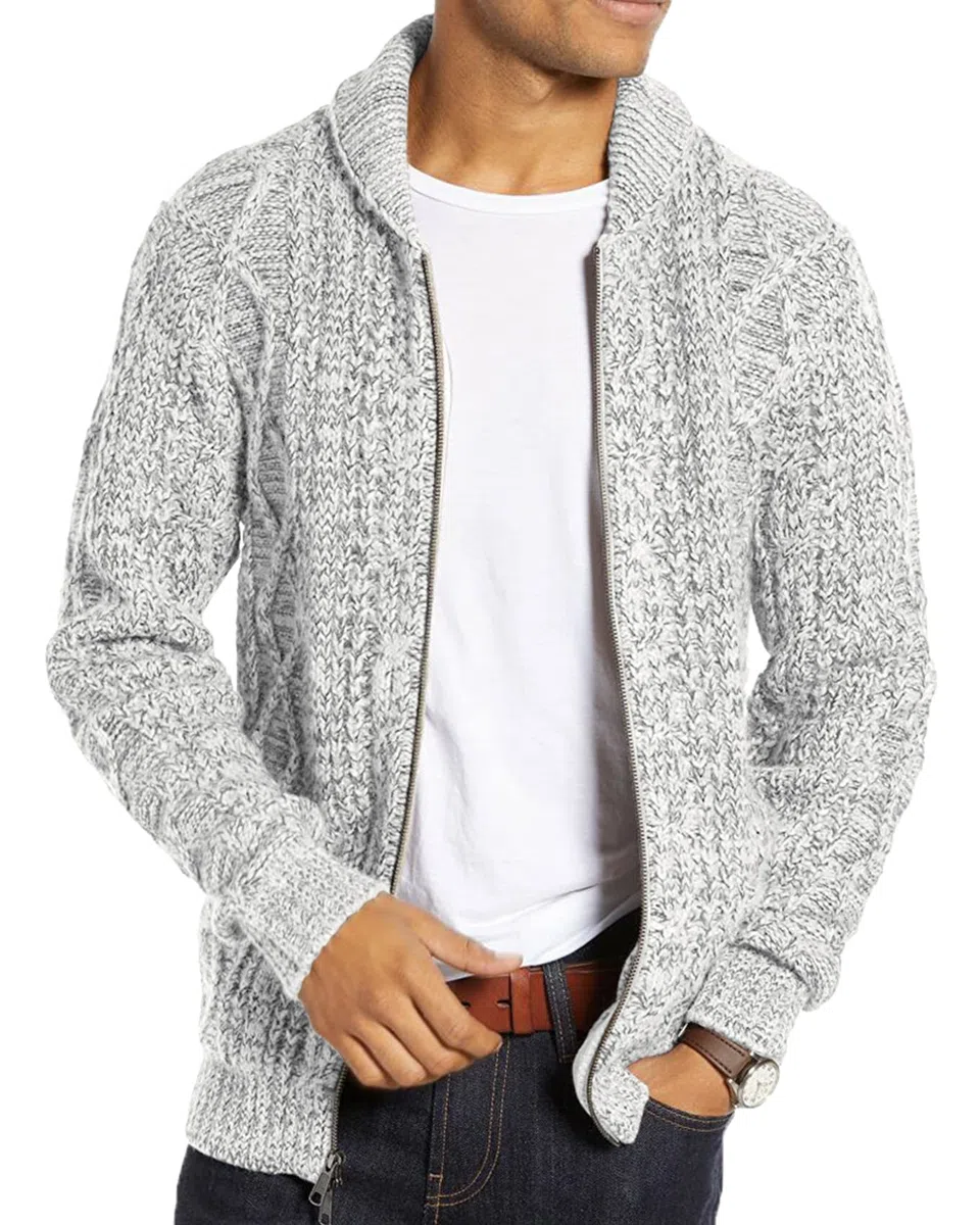 Runcati Herren Strickjacke Langarm Kragen Cardigan mit Zopfmuster Reißverschluss Jacke Gestrickt für Hemd und Shirt