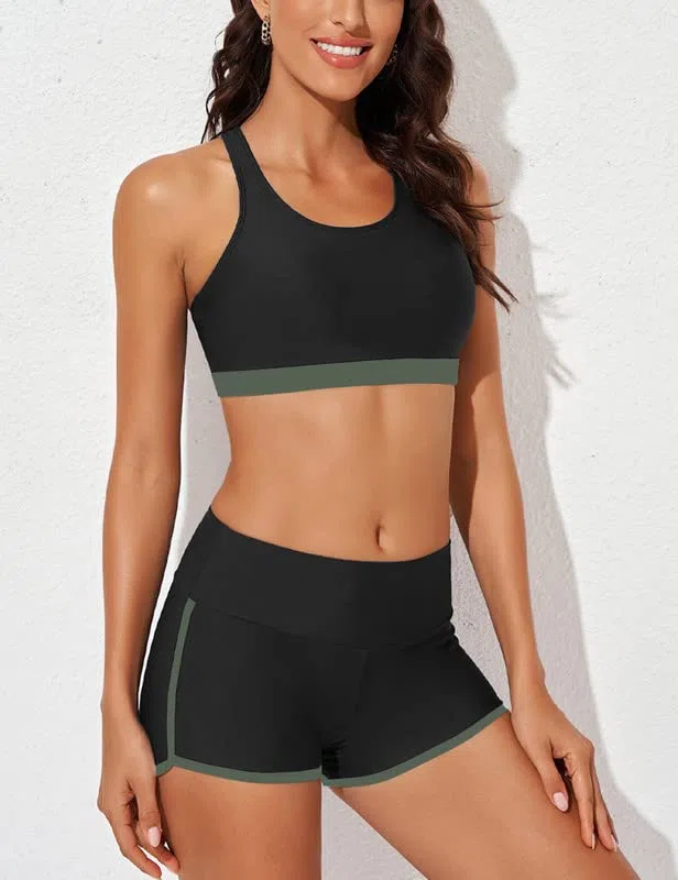 Bsubseach 3 Stück Tankini Badeanzug für Frauen Sportliche Badeanzüge Modest Tank Top mit Sport-BH
