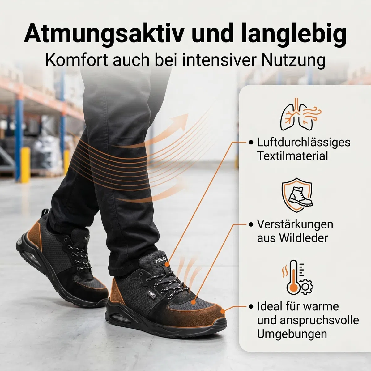 NEO TOOLS NEO Air Profi Arbeitsschuhe Sicherheitsschuhe, Atmungsaktive Halbschuhe für Handwerk & Logistik, Sportliche Leichte Berufsschuhe