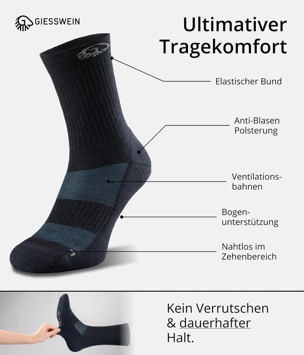 Giesswein Trekkingsocken Merino Wolle 3er Pack – Herren & Damen Wandersocken, Atmungsaktive Thermosocken, Extra Warme Wintersocken & Skisocken, Trekking & Outdoorsocken ohne Druckstellen
