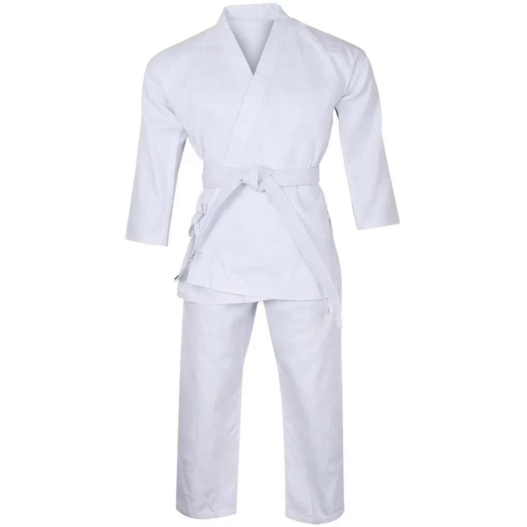 Lisaro Karateanzug weiß für Kinder & Erwachsene – Kampfsportanzug Karate Gi inkl. Hose mit Gummibund & Gürtel – atmungsaktiv & robust – für Training, Dojo, Verein & Wettkampf