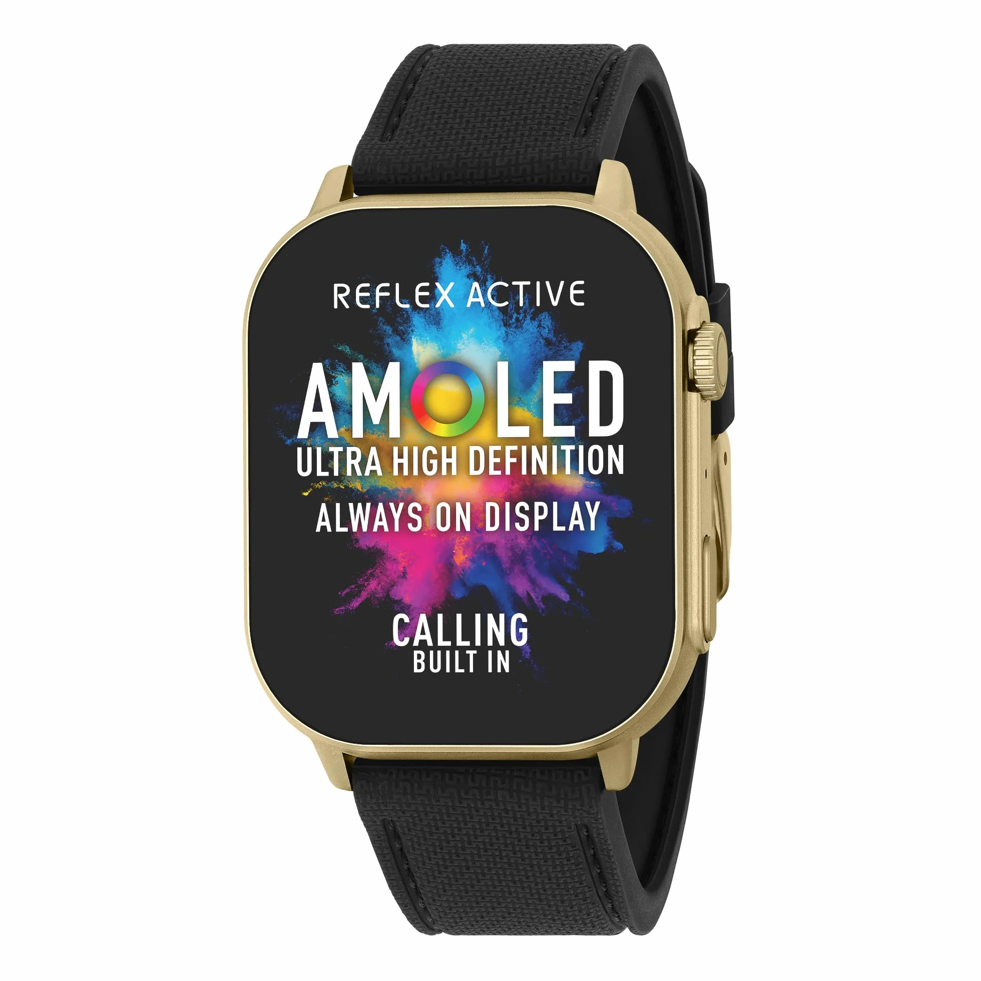 Reflex Active AMOLED Smartwatch Serie 29 mit 5,1 cm Touchscreen, Pulsmesser, Blutsauerstoff, IP68, Fitness-Tracking, schwarzes Armband für iOS + Android