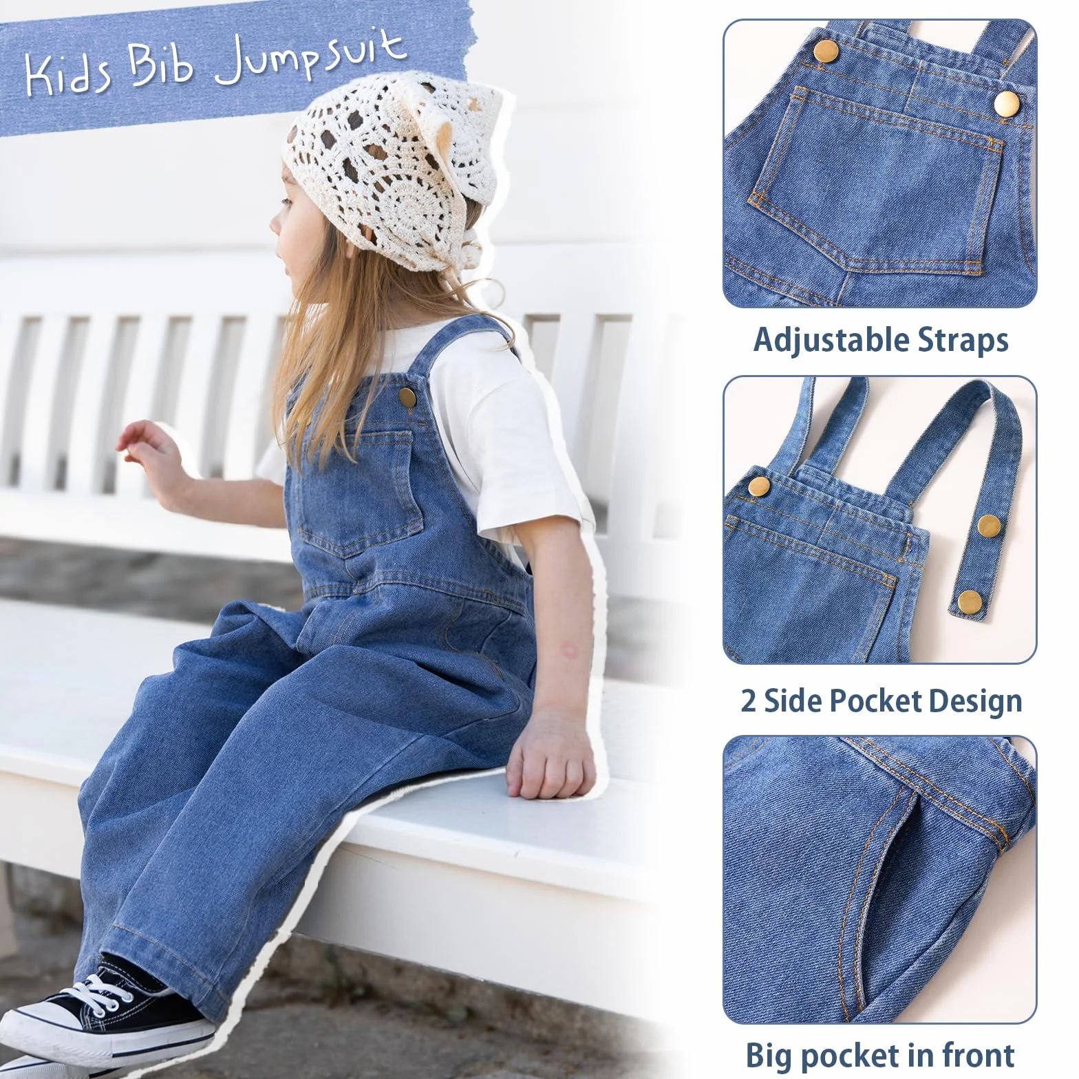 Miipat Kleinkind Mädchen Denim Overalls Kleine Jungen Mädchen Jeans Jumpsuit mit Verstellbaren Hosenträgern 1pcs Denim Latzhose für Kinder