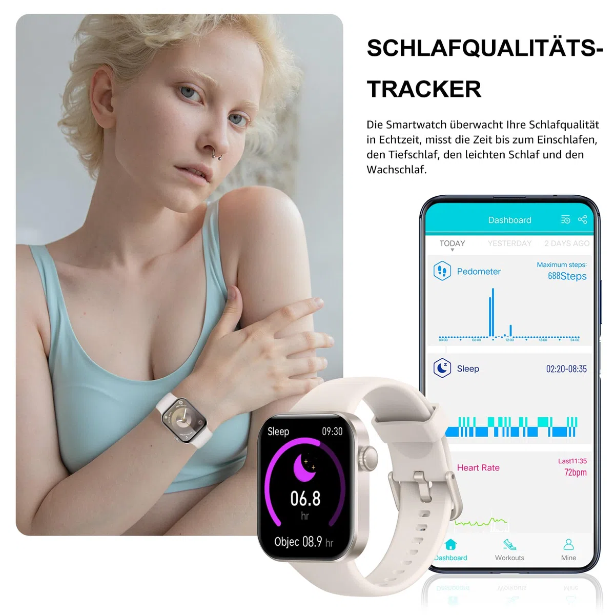 Smartwatch Damen Herren, 1,85" Smart Watch mit Telefonfunktion/Message Reminder, 140+ Sportmodi Impermeabile IP68 Fitnessuhrmit Herzfrequenzmonitor/Schlafmonitor Schrittzähler für iOS Android