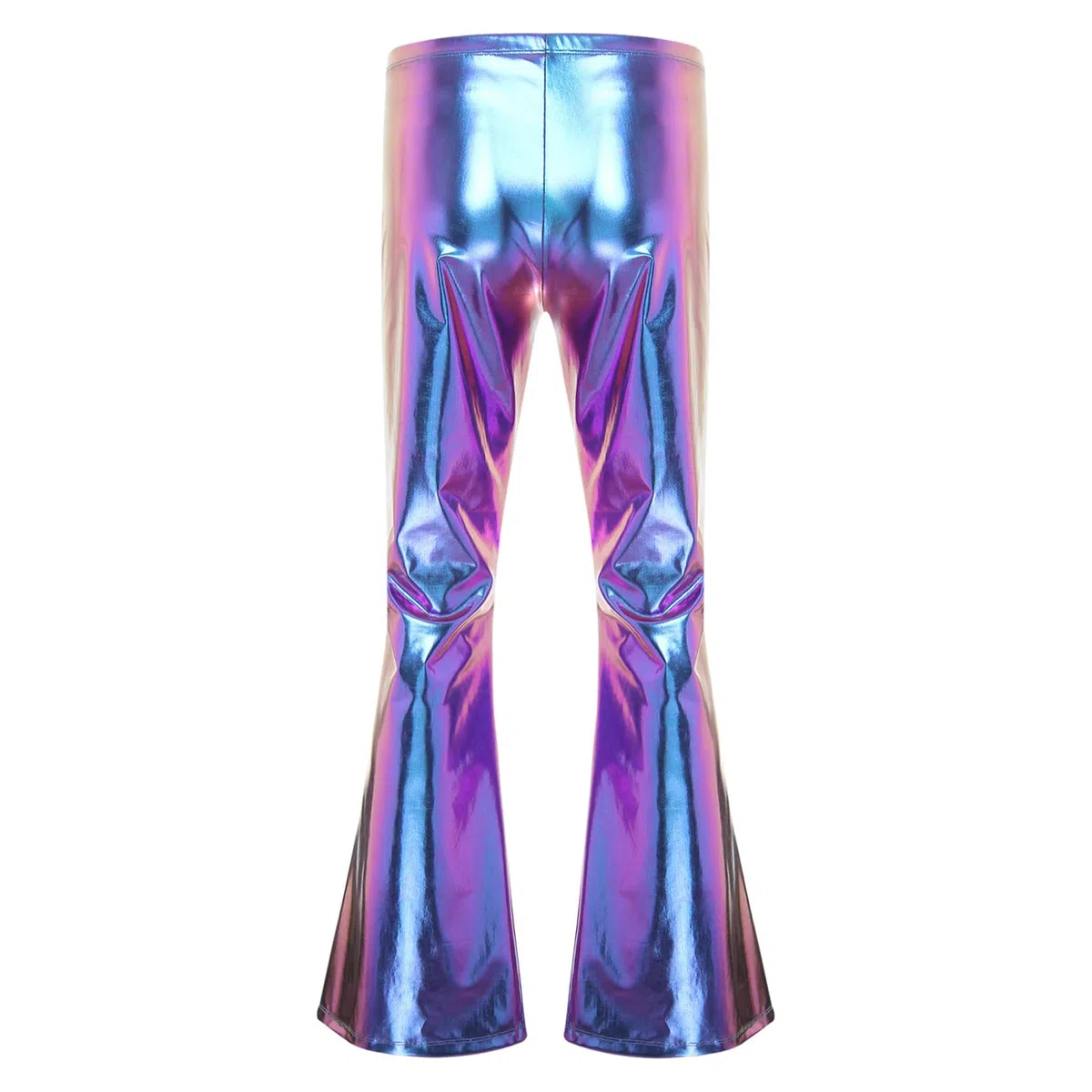 Herren Metallic Hose High Waist Glänzende Leggings Holographic Schlaghose Tanzhose Weites Bein Jazzpants 70er 80er Jahre Nachtcub Party Outfit Bunt XXL