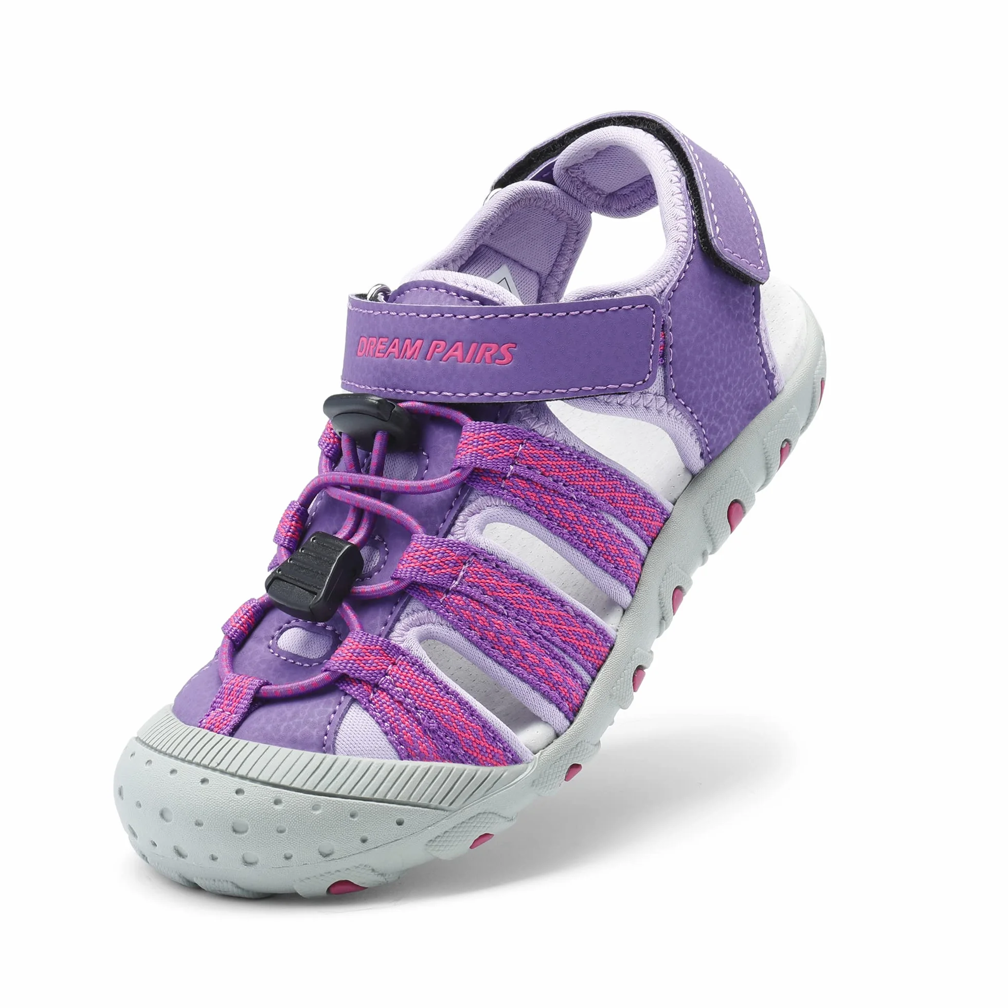 DREAM PAIRS Kinder Jungen und Mädchen Sandalen Outdoor Sportsandalen Strandsandalen Schwarz Klassische Sandalen Klettverschluss Atmungsaktiv Verschleißfest,Size 33.5,Alles Lila,171111-K