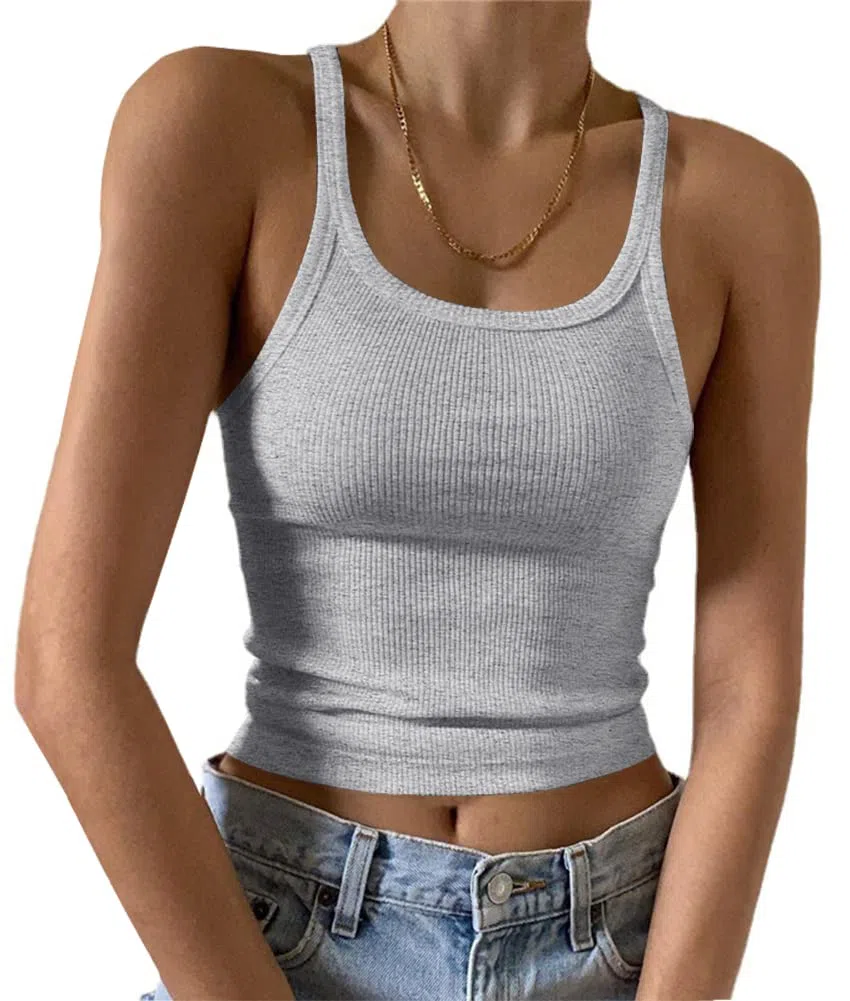 Artfish Damen Ärmelloses Tanktop, figurbetont mit Rundhalsausschnitt, geripptem Strick und schlichtem Design, Basic-Camisole-Shirt.