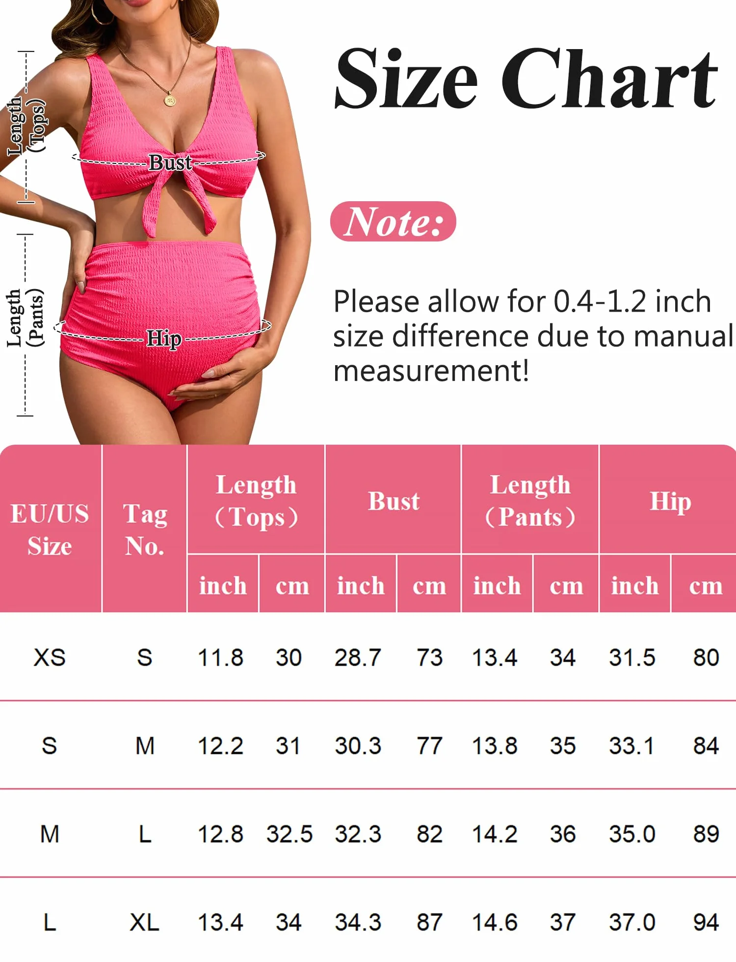 FEOYA Umstandsbikini 2-teilig, Hohe Taille Schwangerschaftsbadeanzug mit V-Ausschnitt, Weiche Atmungsaktive Bademode für Schwangere, XS-L
