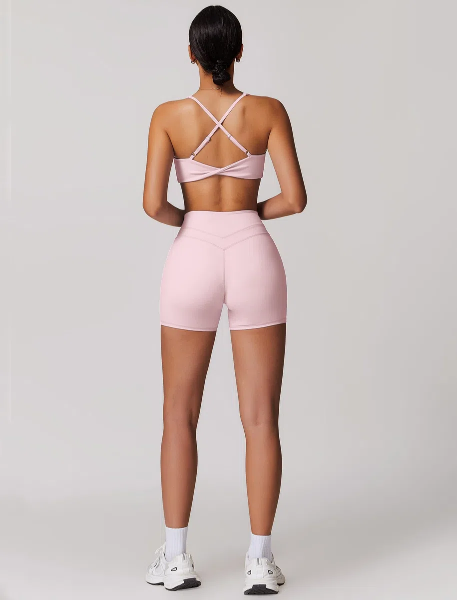 Odizli Damen Crossback Rückenfrei Scoop Neck Sport BH + High Waist Shorts Fitness Gym Workout Yoga Sportbekleidung