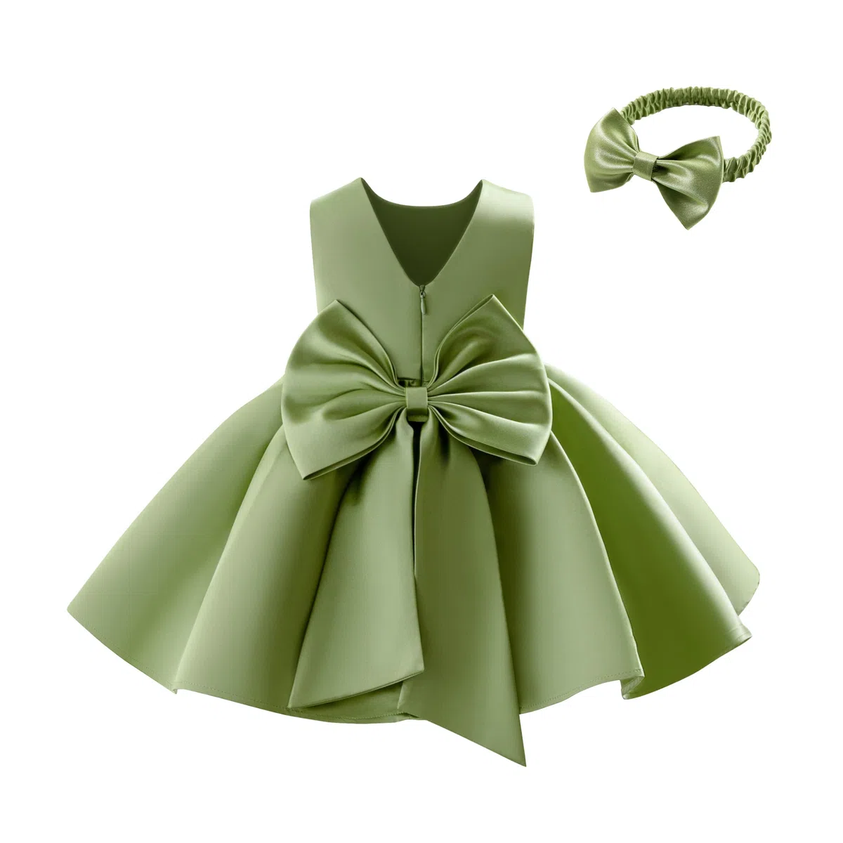 Miipat Baby Mädchen Kleid Satin Bowknot A-Linie Taufkleid Ärmellos Kleinkind Prinzessin Geburtstags Kleider Kinder Hochzeit Blumenmädchenkleid Festliches Partykleid