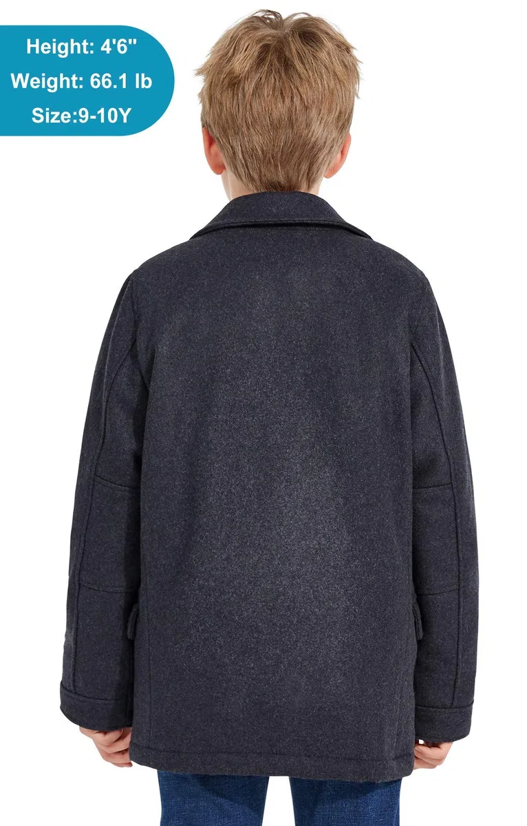 SOLOCOTE Jungen Mantel Elegante Kerbe Kragen Double Breasted Wolle Mischung über Erbsenmantel