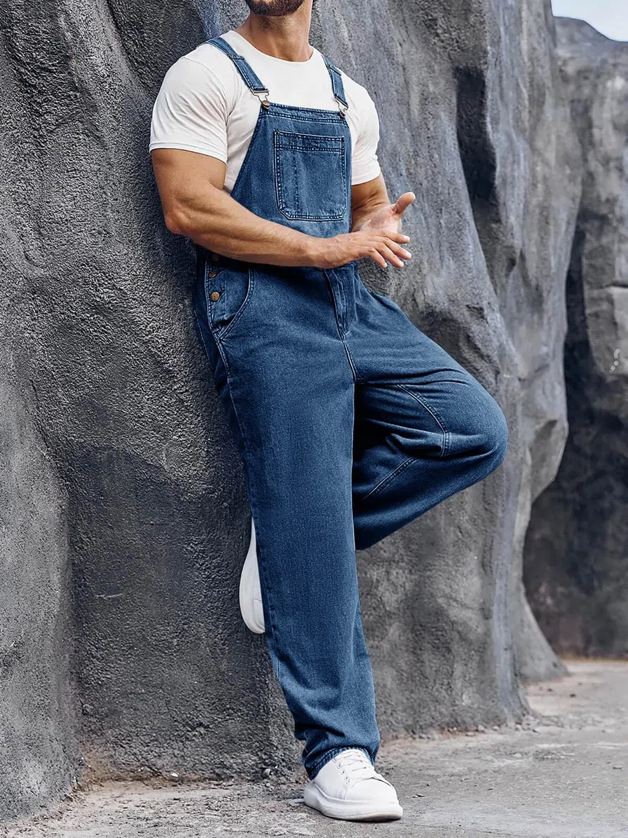 Runcati Herren Denim Latzhose Jeans Arbeitshose Sommer Streetwear Jeanshose Casual Verstellbare Träger Jumpsuit