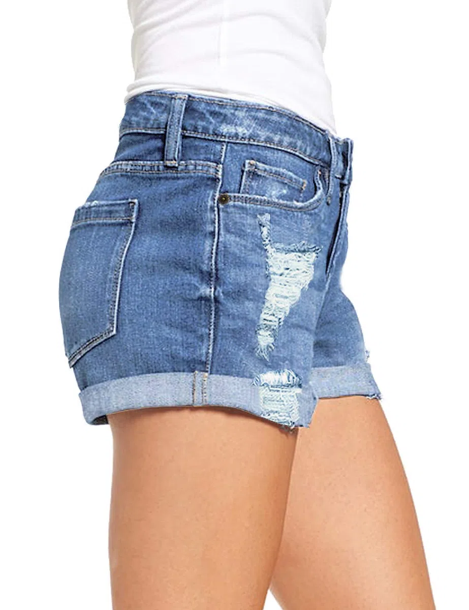 Necooer Damen Casual Ripped Denim Shorts Mittlere Taille Kurze Jeanshose mit Taschen