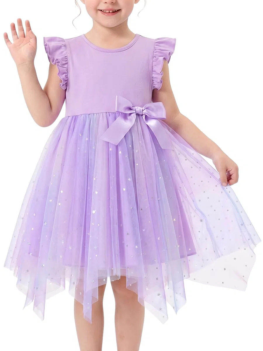 Miipat Mädchen Kleider Tüll Prinzessin Kleinkind Mädchen Tutu Kleid Sommer Fliegende Ärmel Kinder Kleid für Geburtstags Hochzeit Festzug