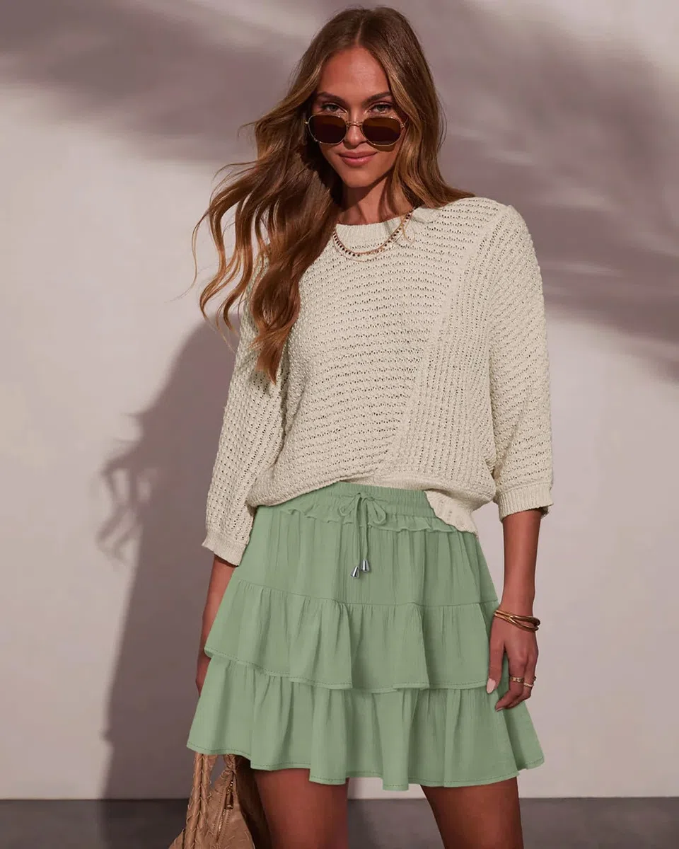 onlypuff Flowy Shorts für Damen, Rüschen-Skorts, gestuft, Teenager, Mädchen, Country-Konzert-Outfits, Golf, Tennis, Skort unter Pullover, Rock