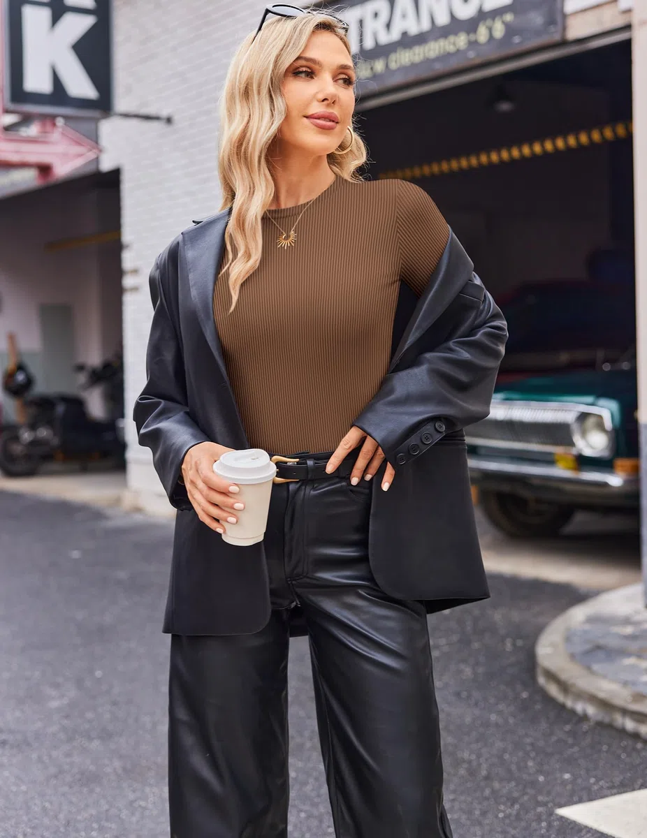 Ekouaer Langarmshirt Damen Rundhlas Basic Tops Unterhemd Layer Tee Warm Thermo Oberteil Slim Fit 3 Pack, S-XXL