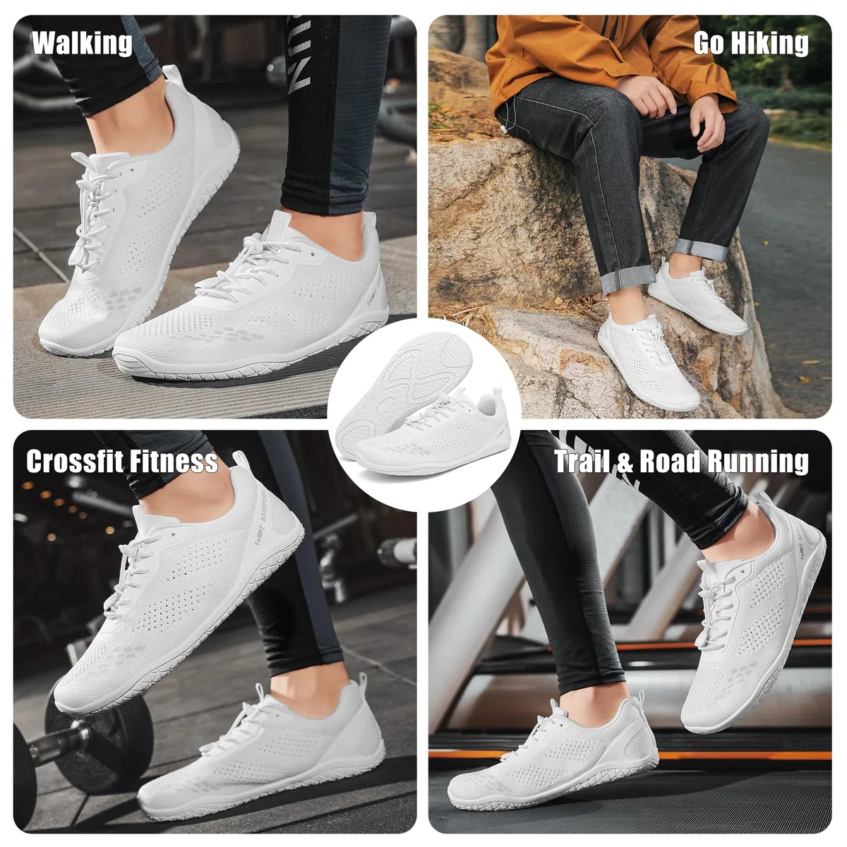 Geweo Barfußschuhe Damen Herren Minimalschuhe Barfuß Sneaker Unisex | Leichte & Atmungsaktive, Zero Drop Turnschuhe mit Schnellschnürung, Rutschfest, für Fitness, Yoga, Wandern, Indoor & Outdoor