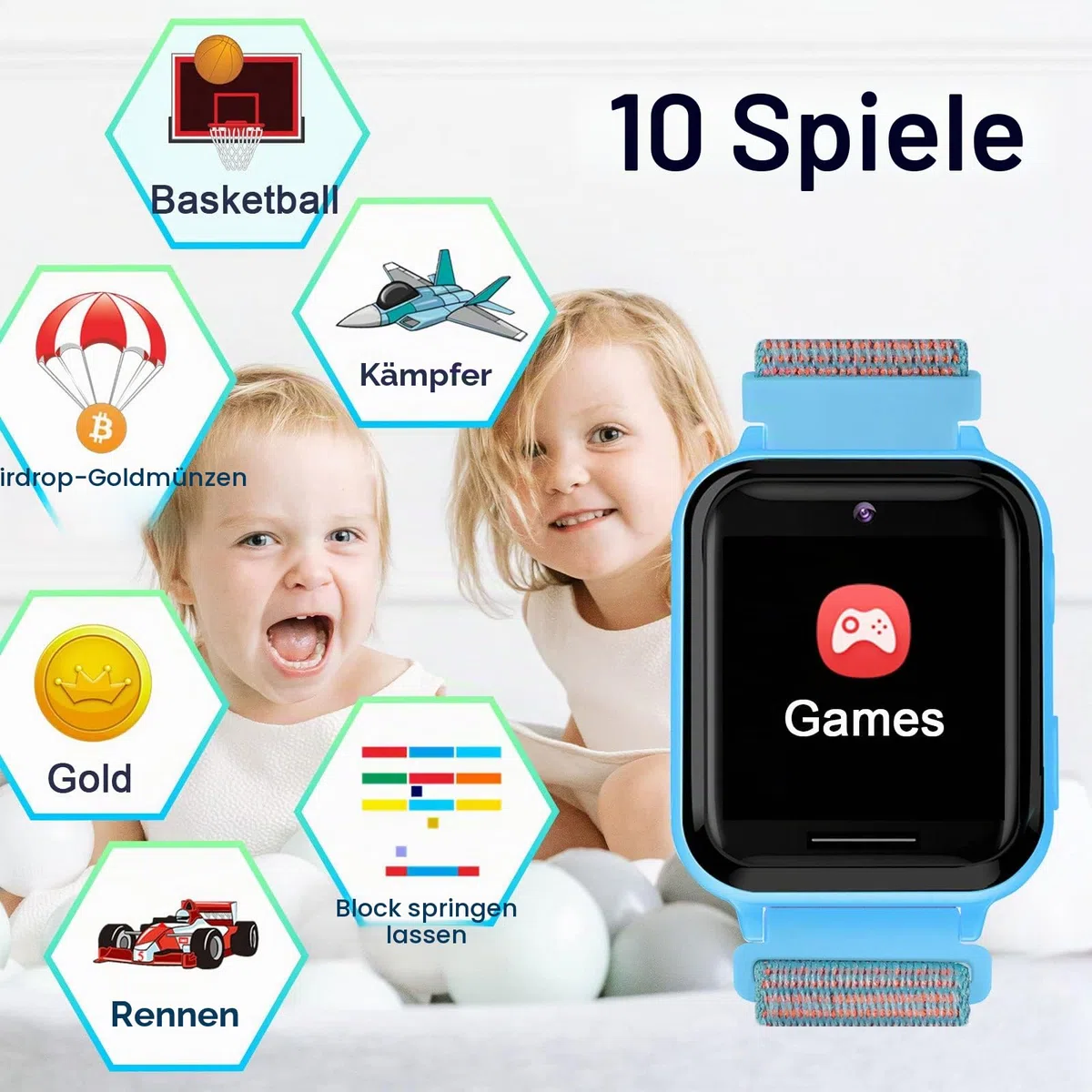 Kinder Smartwatch, Telefon Uhr für Kinder 10 Spiele MP3 Musik Anruf Taschenlampe Kamera SOS Touchscreen, Kids Smart Watch mit Schrittzähler Wecker Recorder Geschenk für Junge Mädchen (Blau)