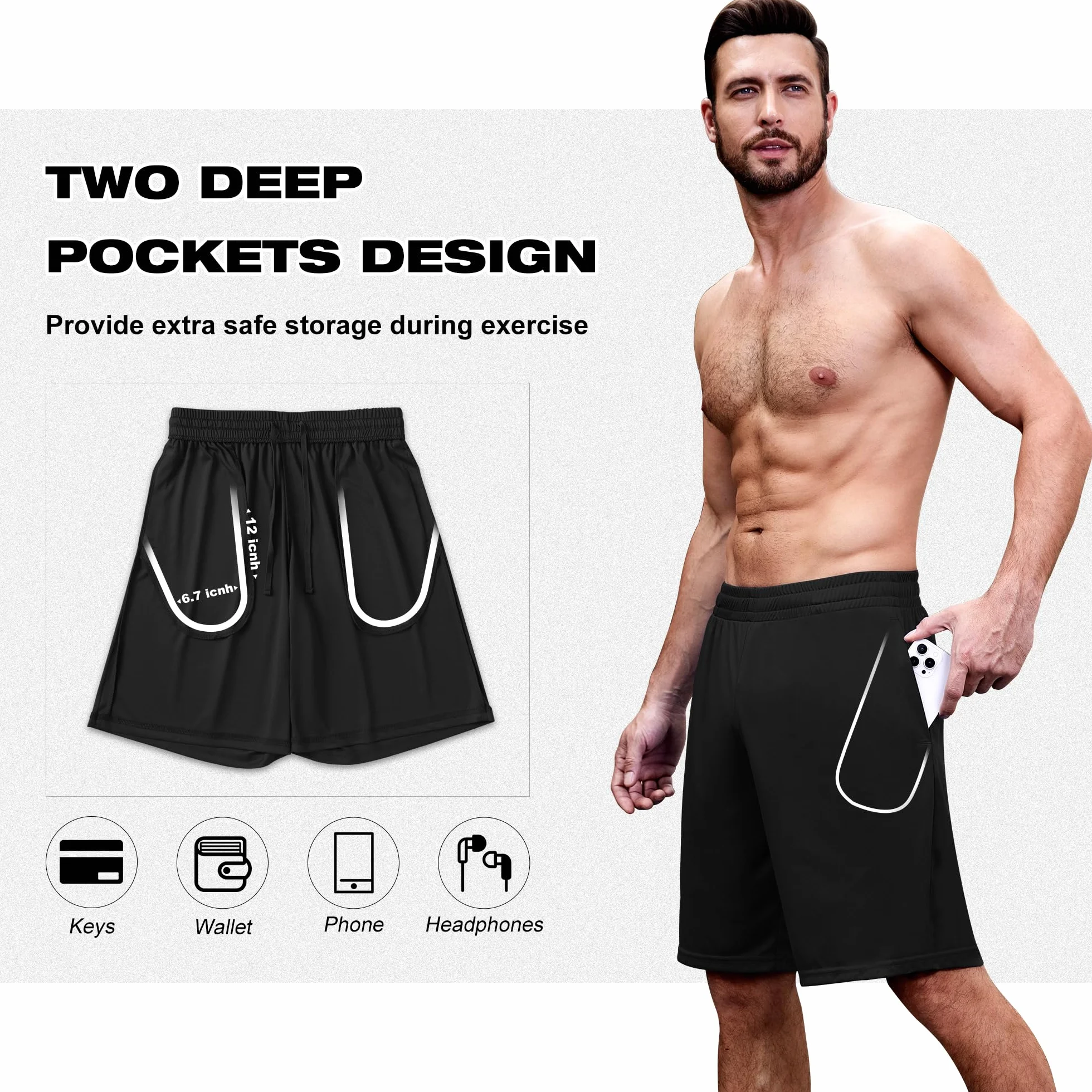 3/5er Pack Sporthose Herren Kurz Hosen Sport Shorts mit Taschen Schnell Trocknend Trainingshose Laufhose für Gym Basketball Fitness