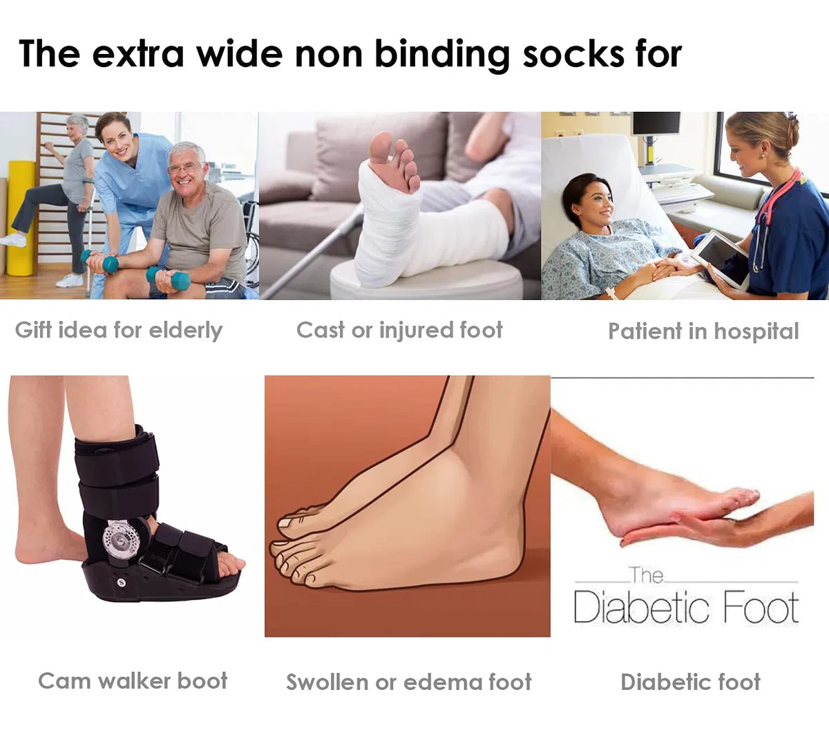 Socken für Wanderschuhe, Air Cam, Walker, Bracture Boots, Orthopädische Socken | Extra breite Ödem-Beinabdeckung, Ersatzsocken, 2 Paar